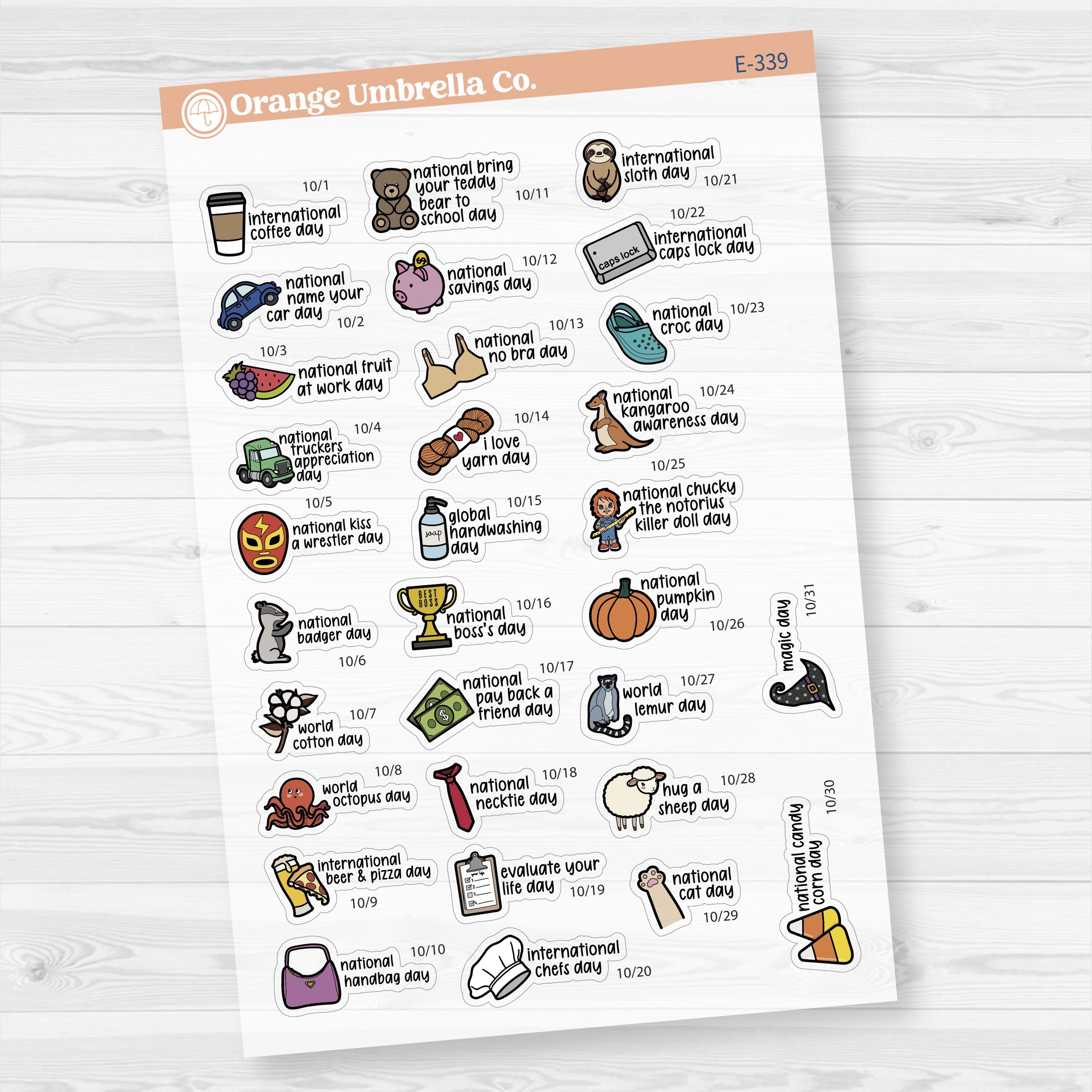 October Wacky Holidays Mini Script Planner Stickers | F17 | E-339