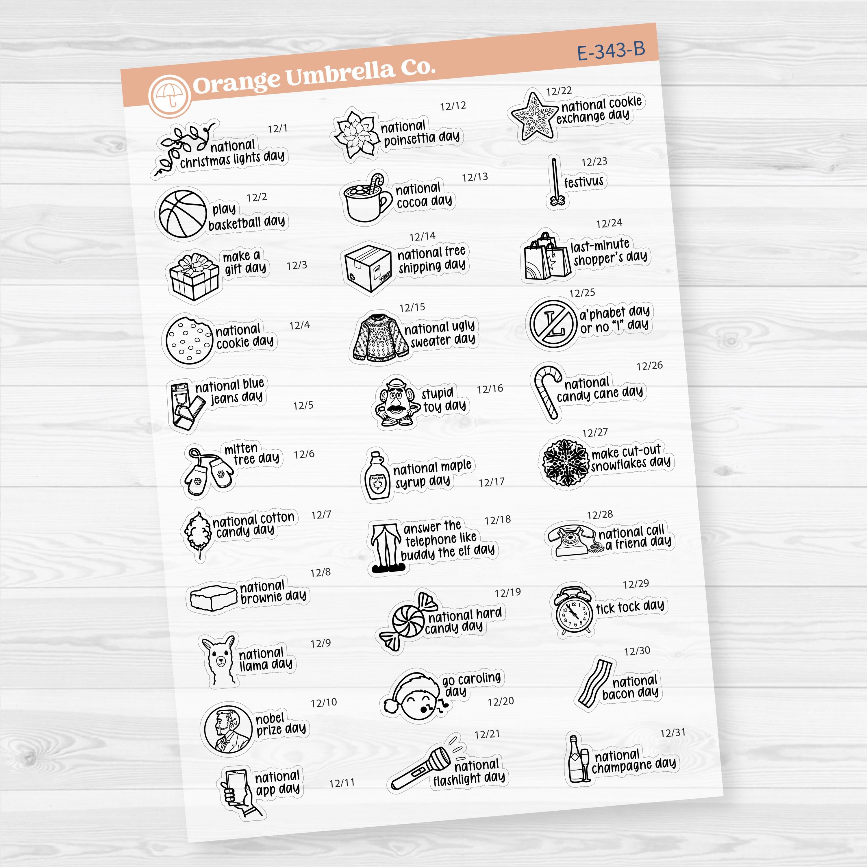 December Wacky Holidays Mini Script Planner Stickers | F17 | E-343
