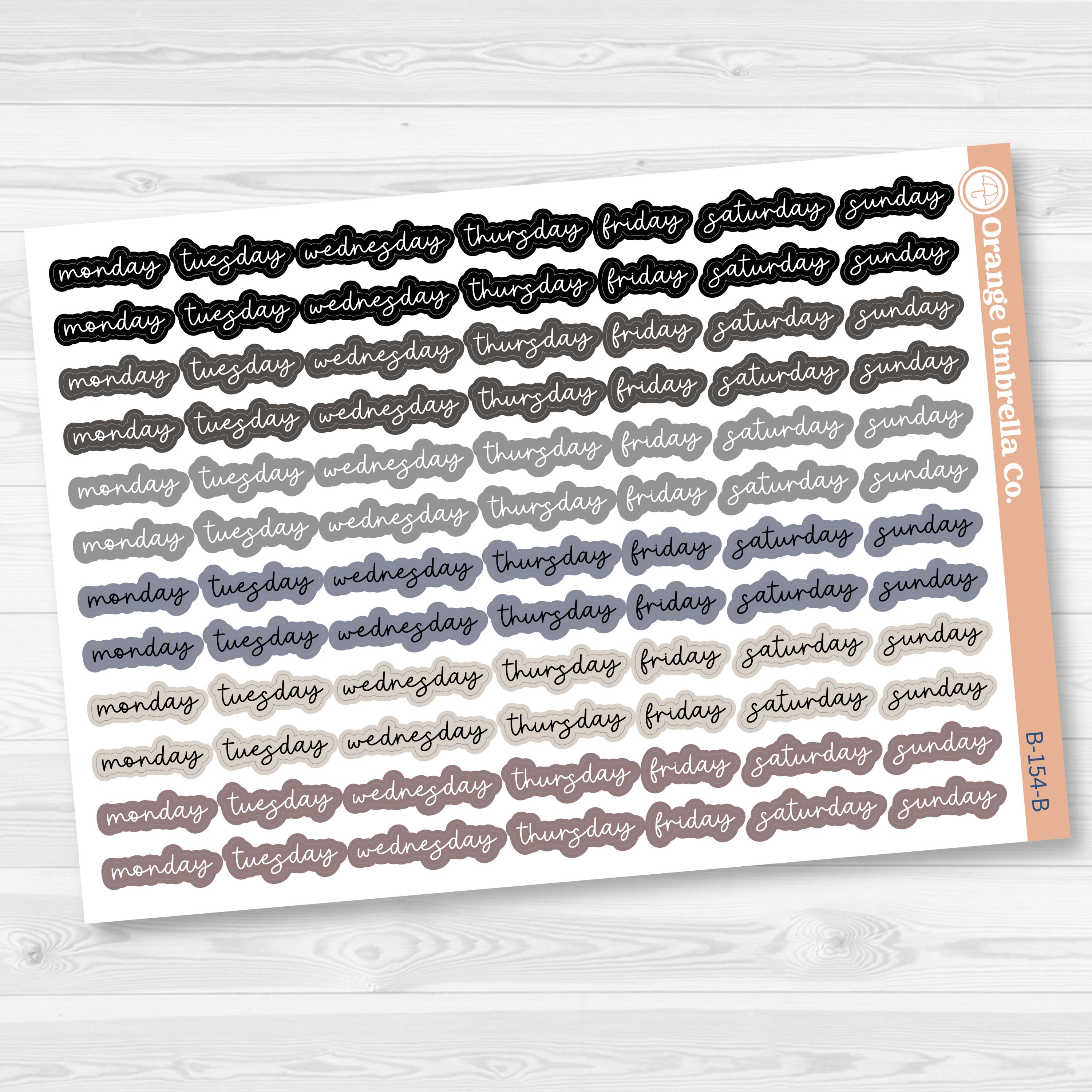 Script Days of the Week Color Planner Stickers | F17 | B-154