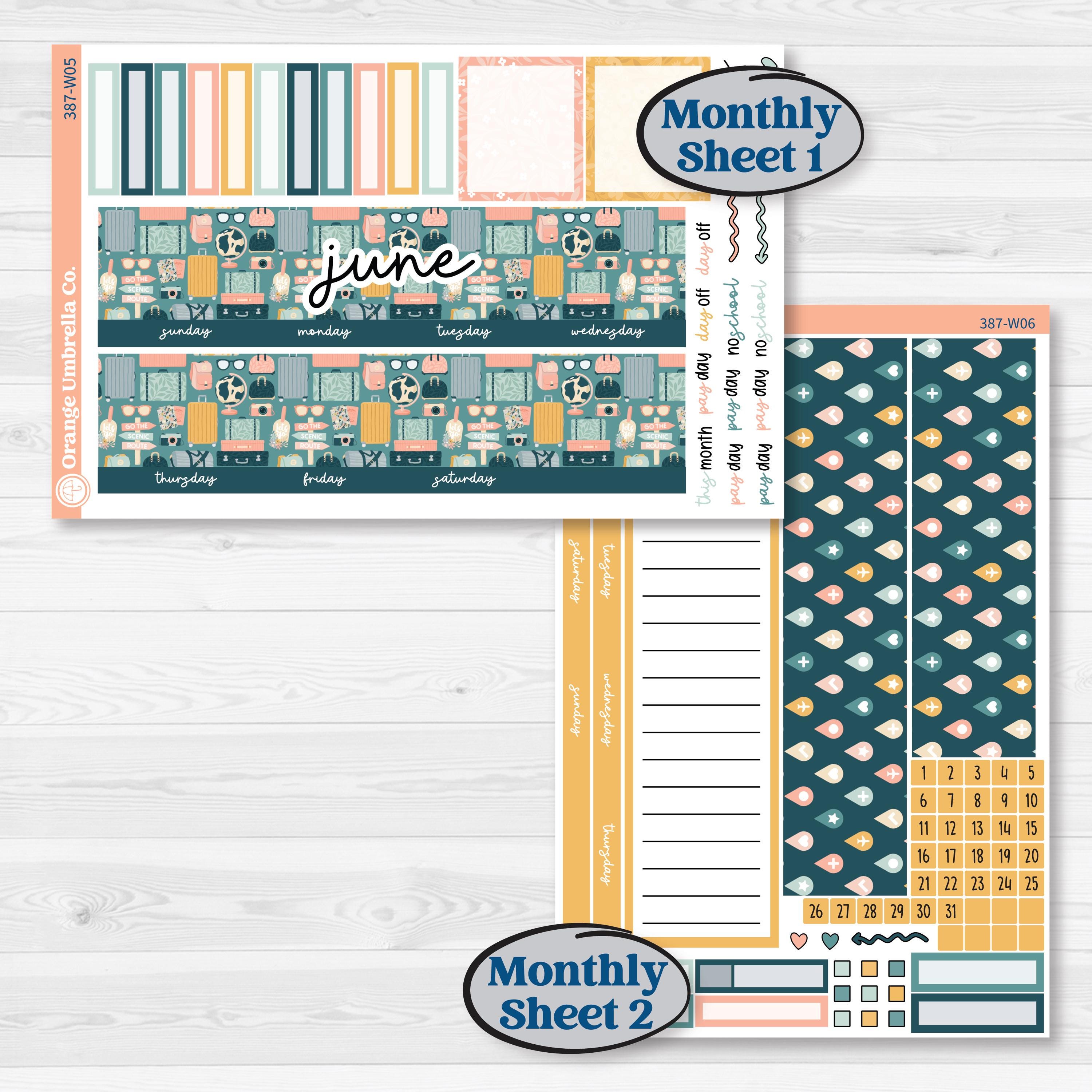 Travel Vacation Planner Kit | 7x9 Erin Condren Life Planner Monthly & Dashboard Planner Kit Stickers | Adventure Awaits | KIT-387-W