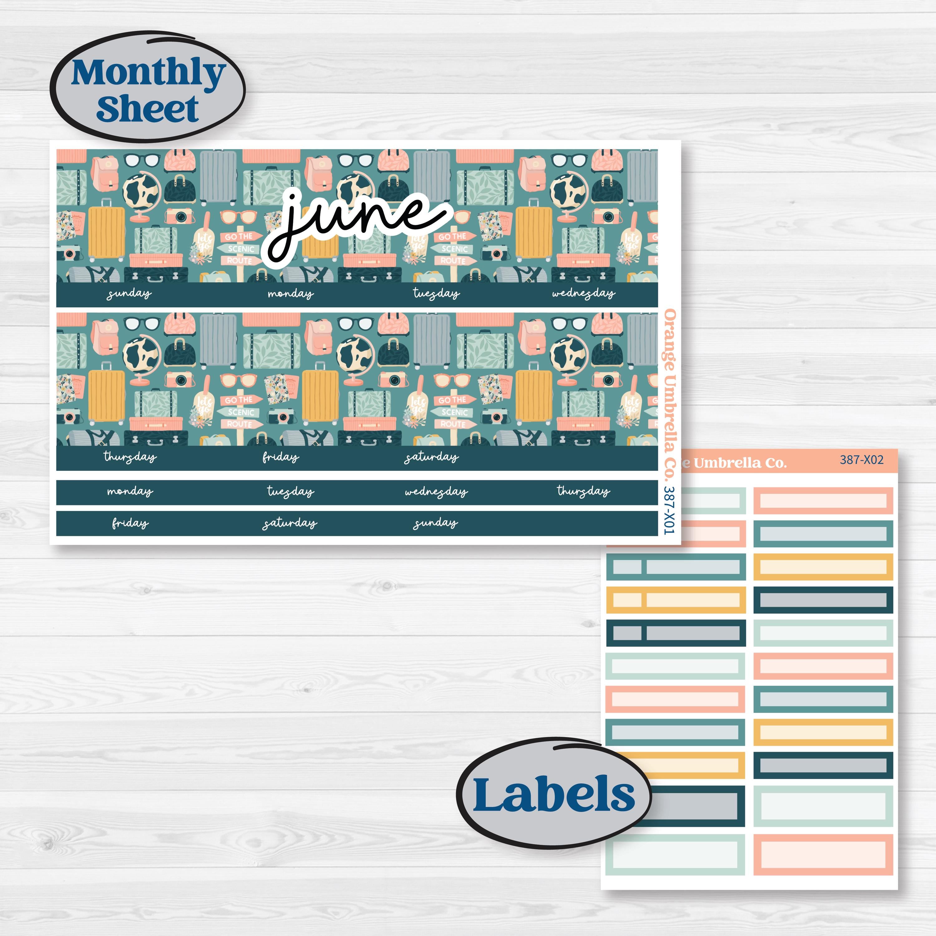 Travel Vacation Planner Kit | 8.5 x 11 Erin Condren Monthly Planner Kit Stickers | Adventure Awaits | KIT-387-X