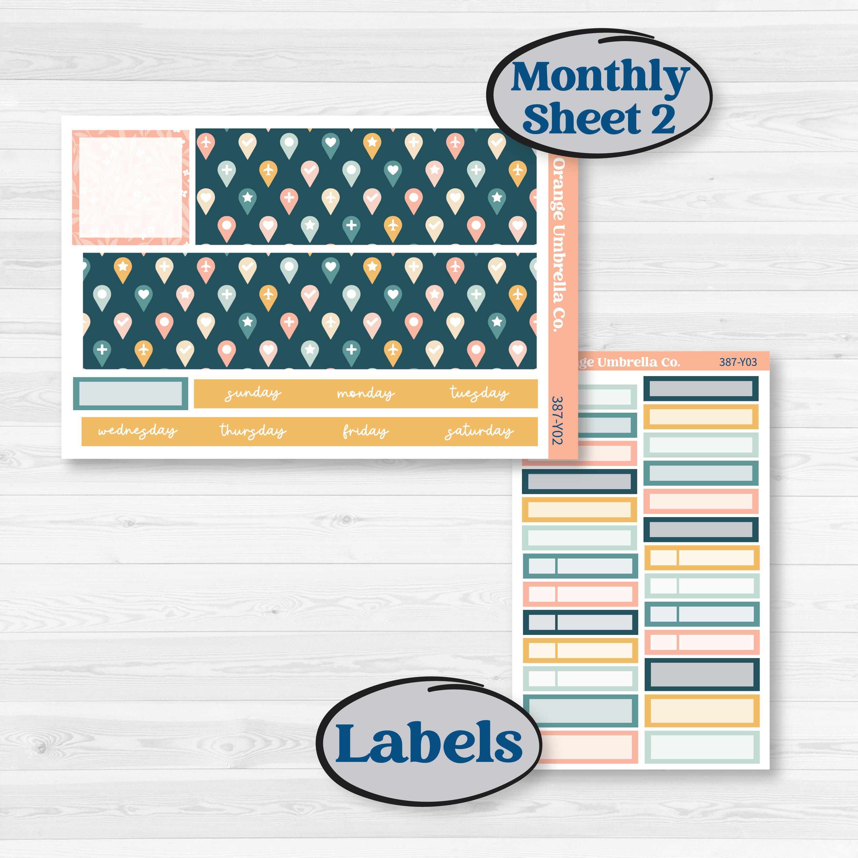 Travel Vacation Planner Kit | Hobonichi Cousin Monthly Planner Kit Stickers | Adventure Awaits | KIT-387-Y