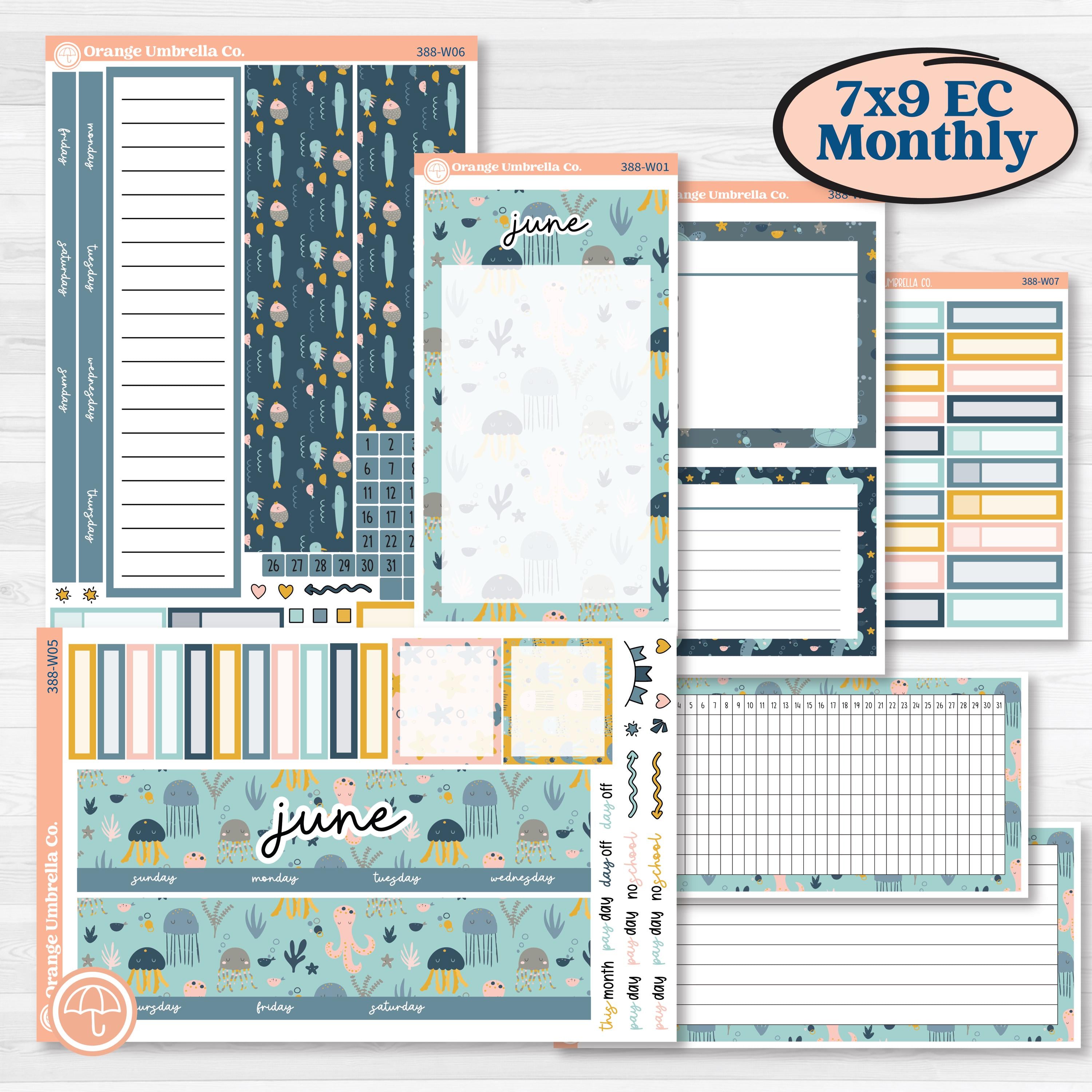 Summer Ocean Beach Kit | 7x9 Erin Condren Life Planner Monthly & Dashboard Planner Kit Stickers | Seas the Day | KIT-388-W