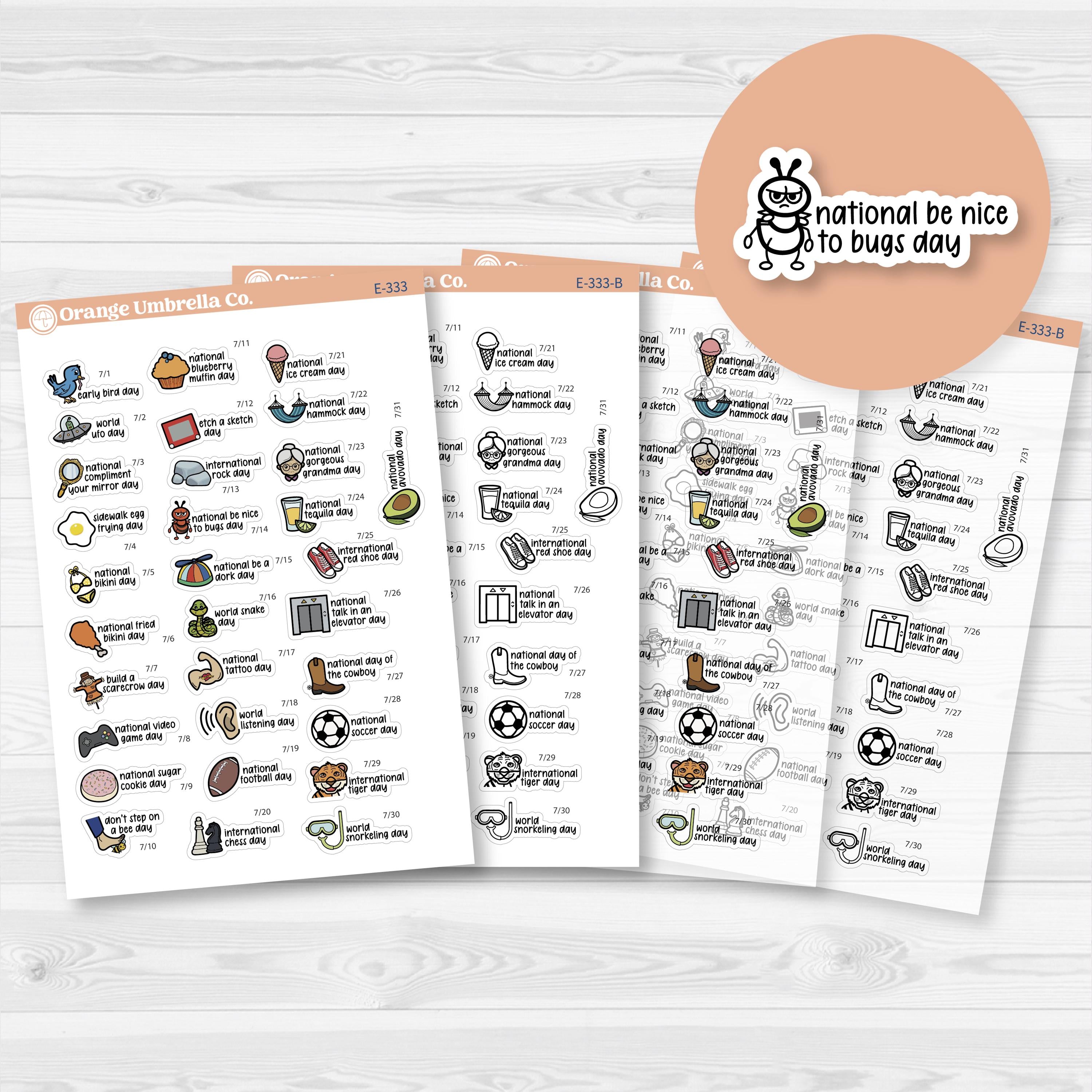 July Wacky Holidays Mini Script Planner Stickers | F17 | E-333