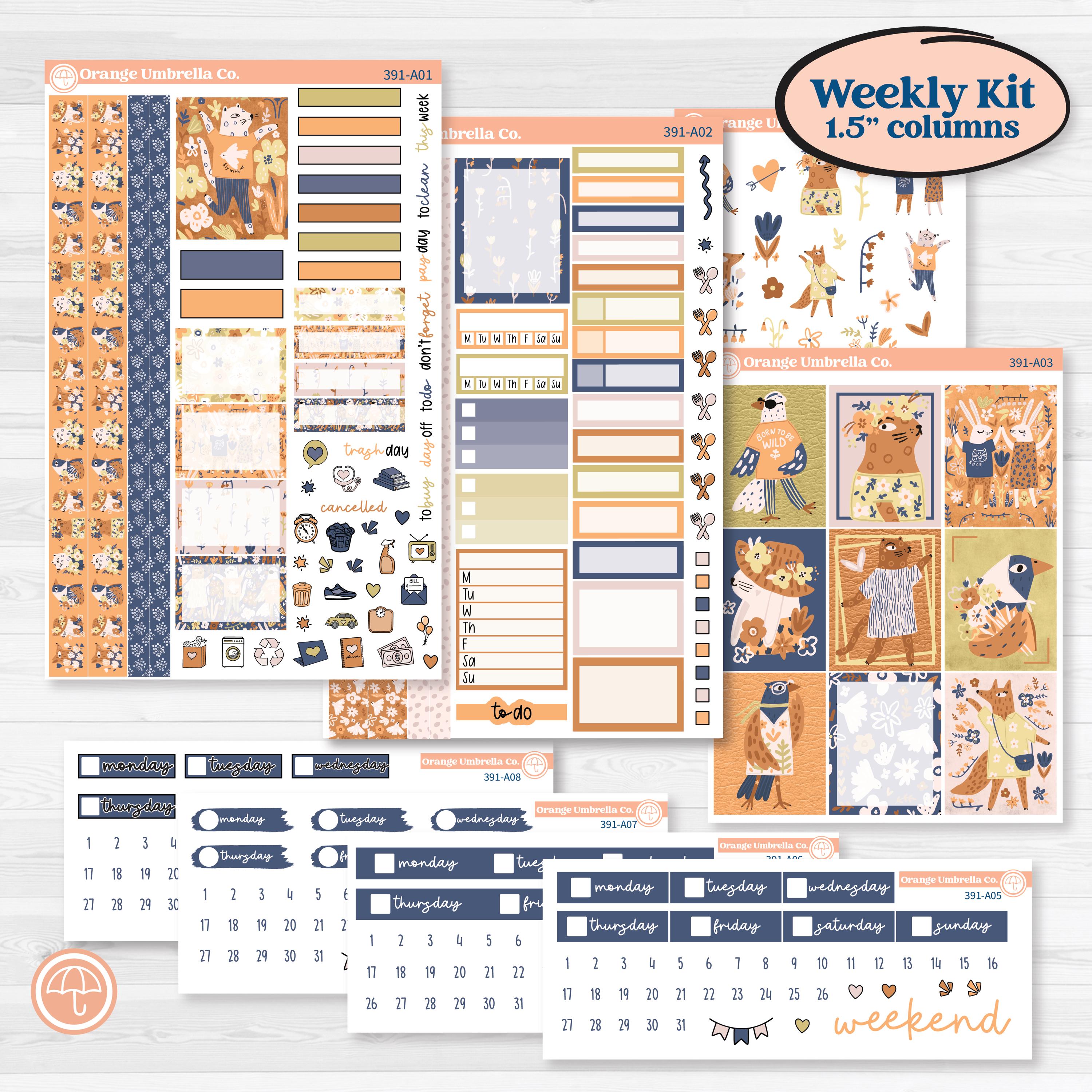 Fun Animal Kit | Weekly Sticker Kit for Vertical Planners like Erin Condren | Gone With The Wild | KIT-381-A