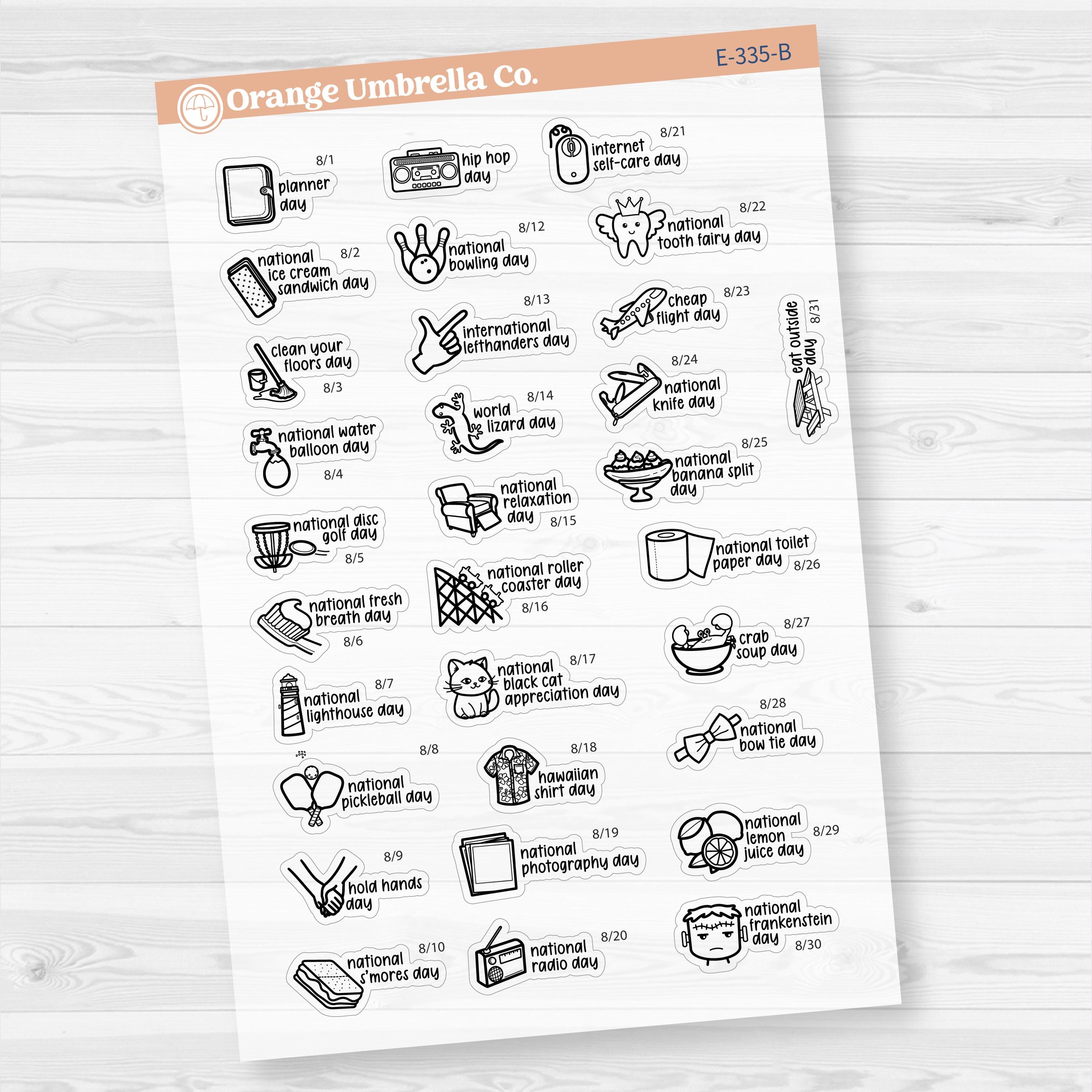 August Wacky Holidays Mini Script Planner Stickers | F17 | E-335