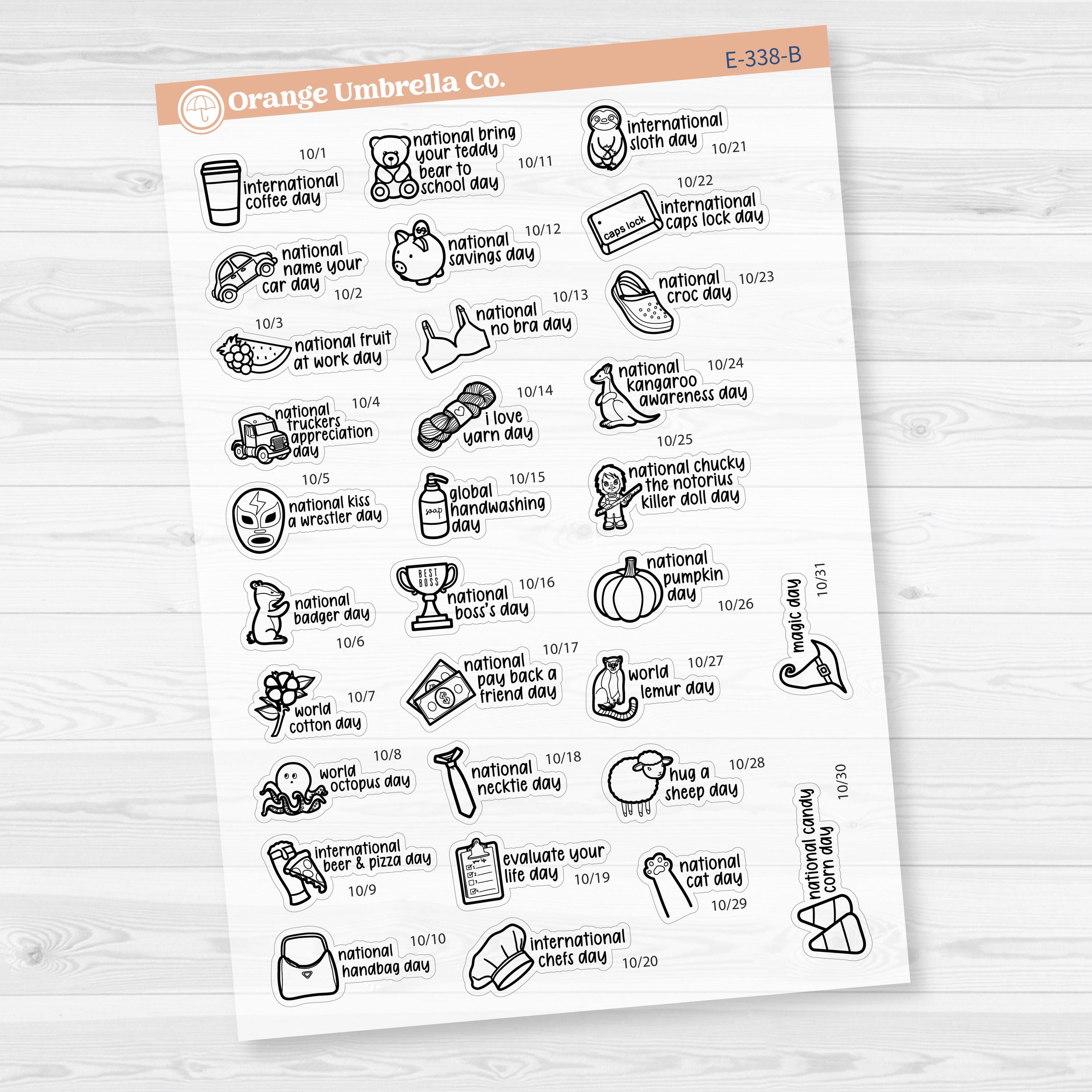 October Wacky Holidays Script Planner Stickers | F17 | E-338