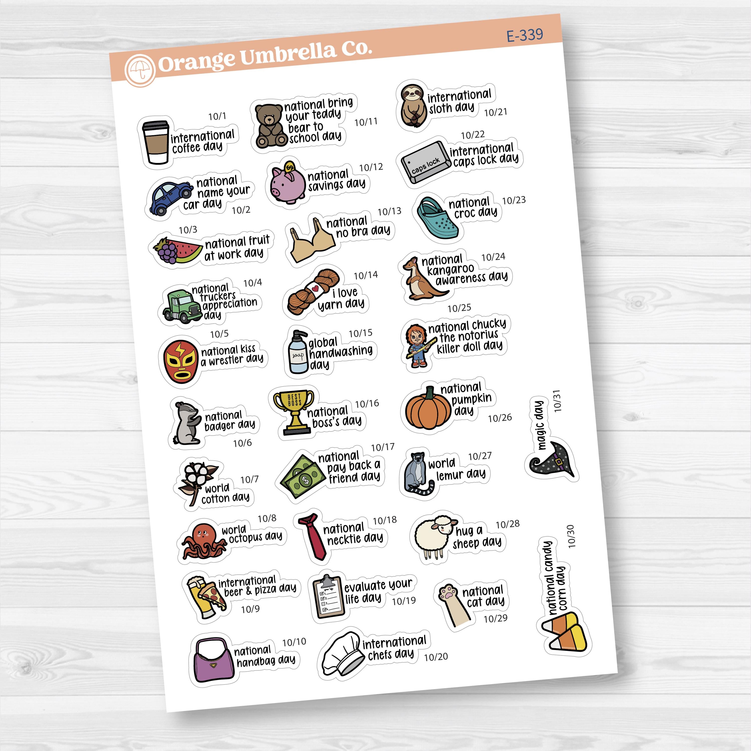 October Wacky Holidays Mini Script Planner Stickers | F17 | E-339