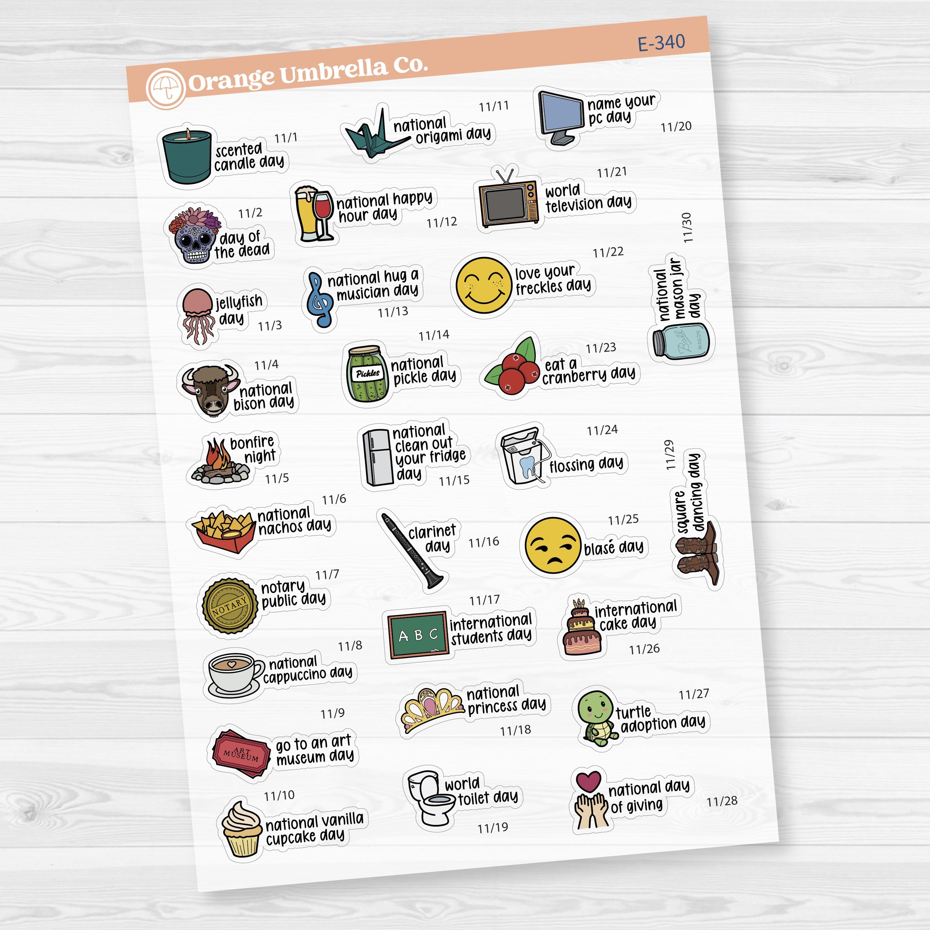 November Wacky Holidays Script Planner Stickers | F17 | E-340