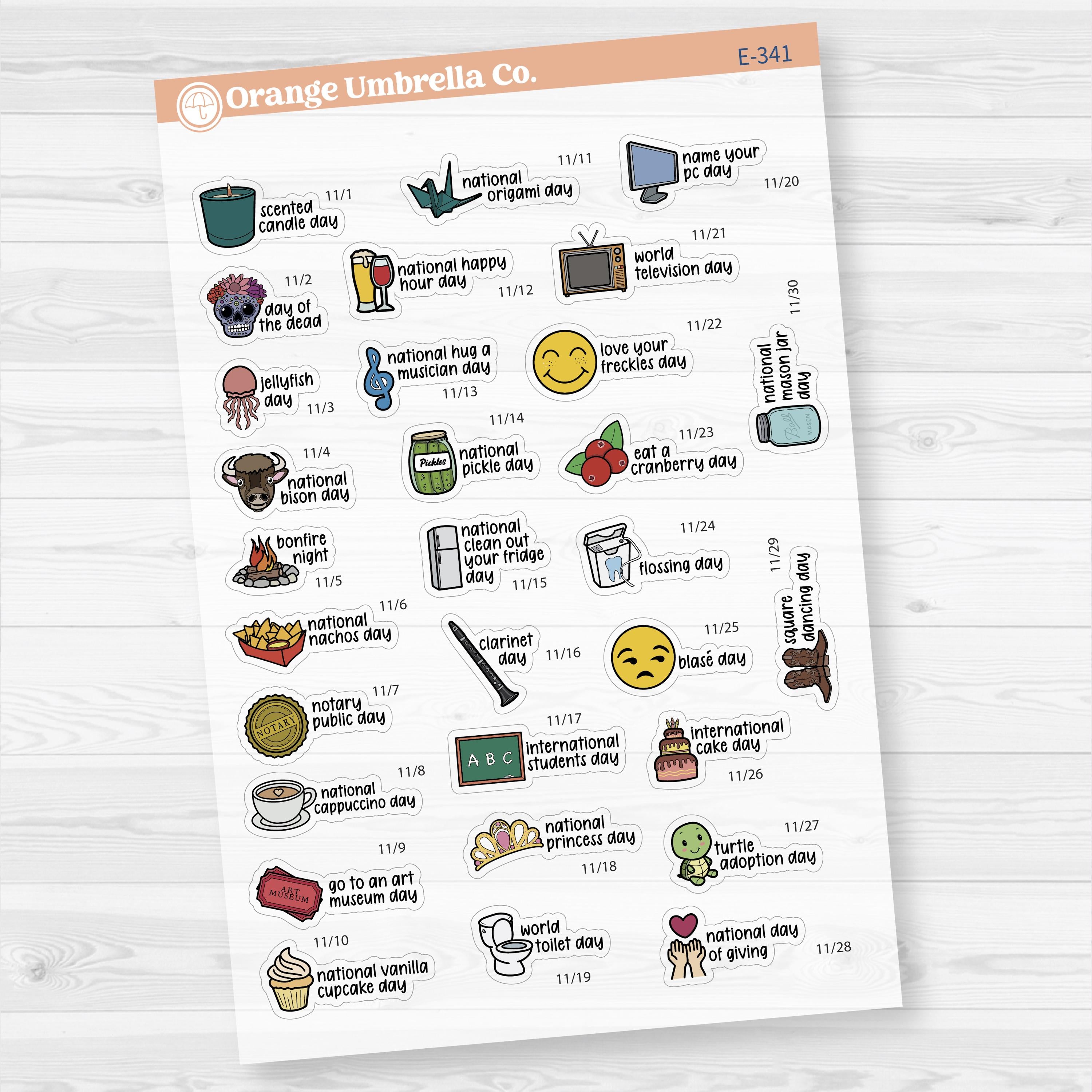 November Wacky Holidays Mini Script Planner Stickers | F17 | E-341
