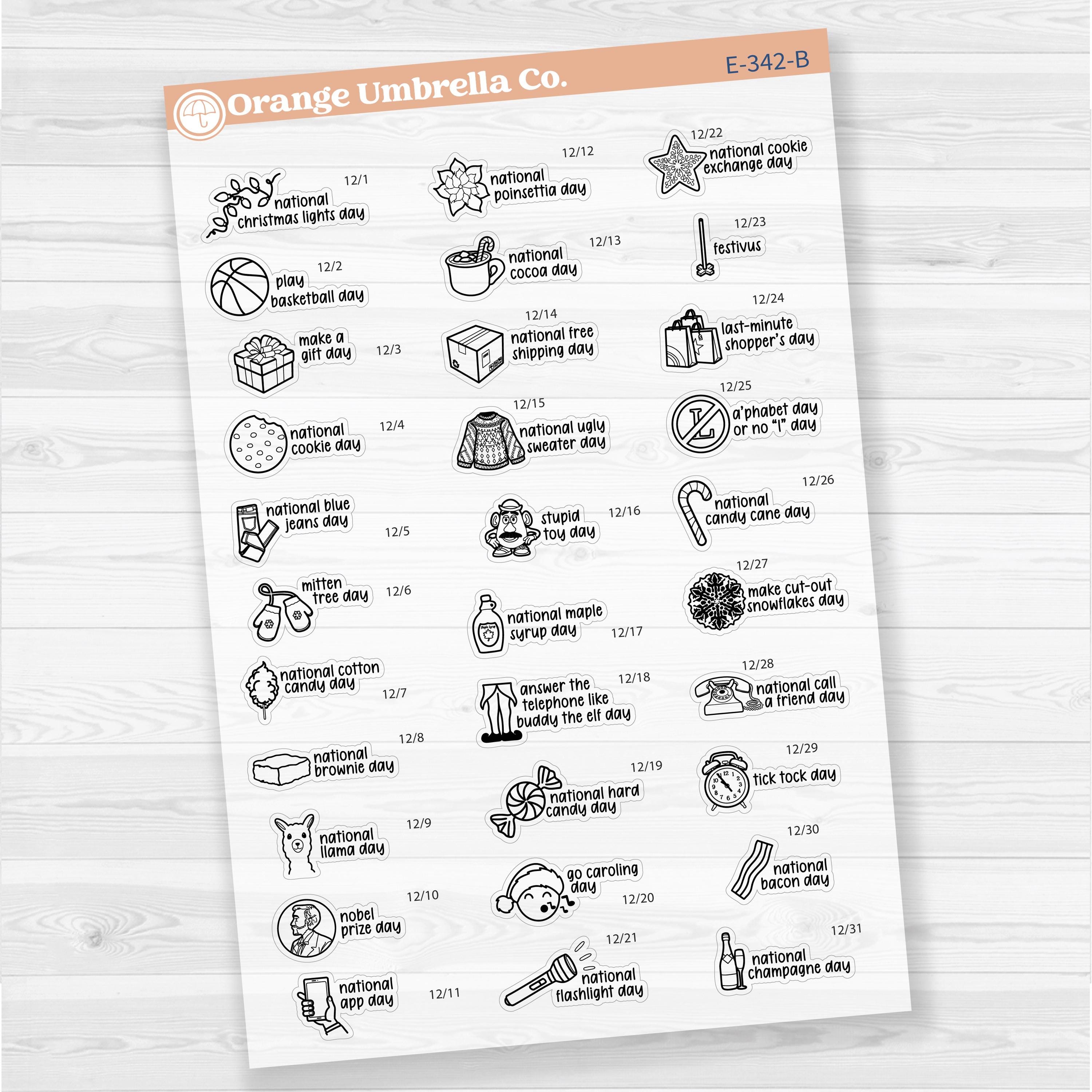 December Wacky Holidays Script Planner Stickers | F17 | E-342