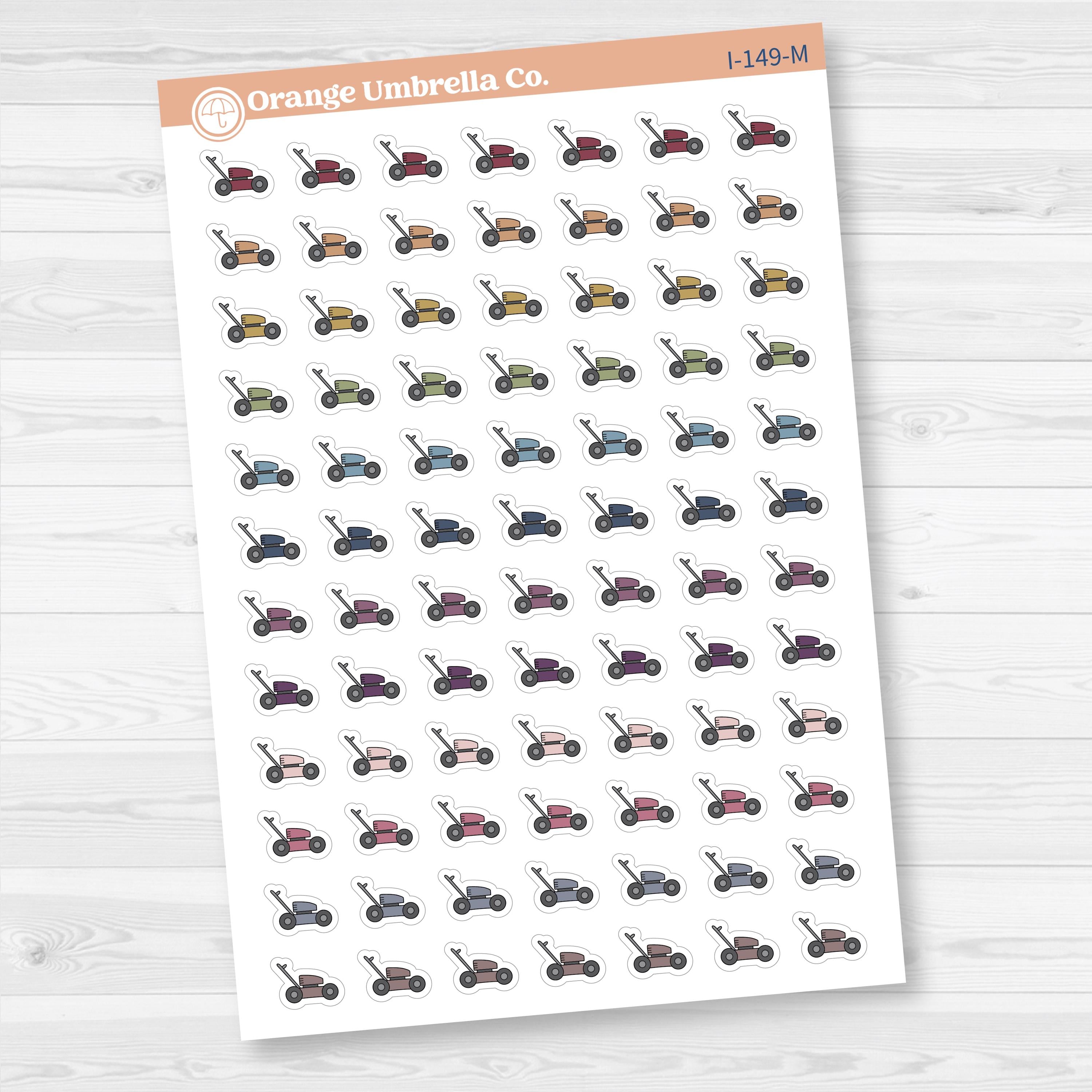 Hand Doodled Lawn Mower Icons Planner Stickers | I-149