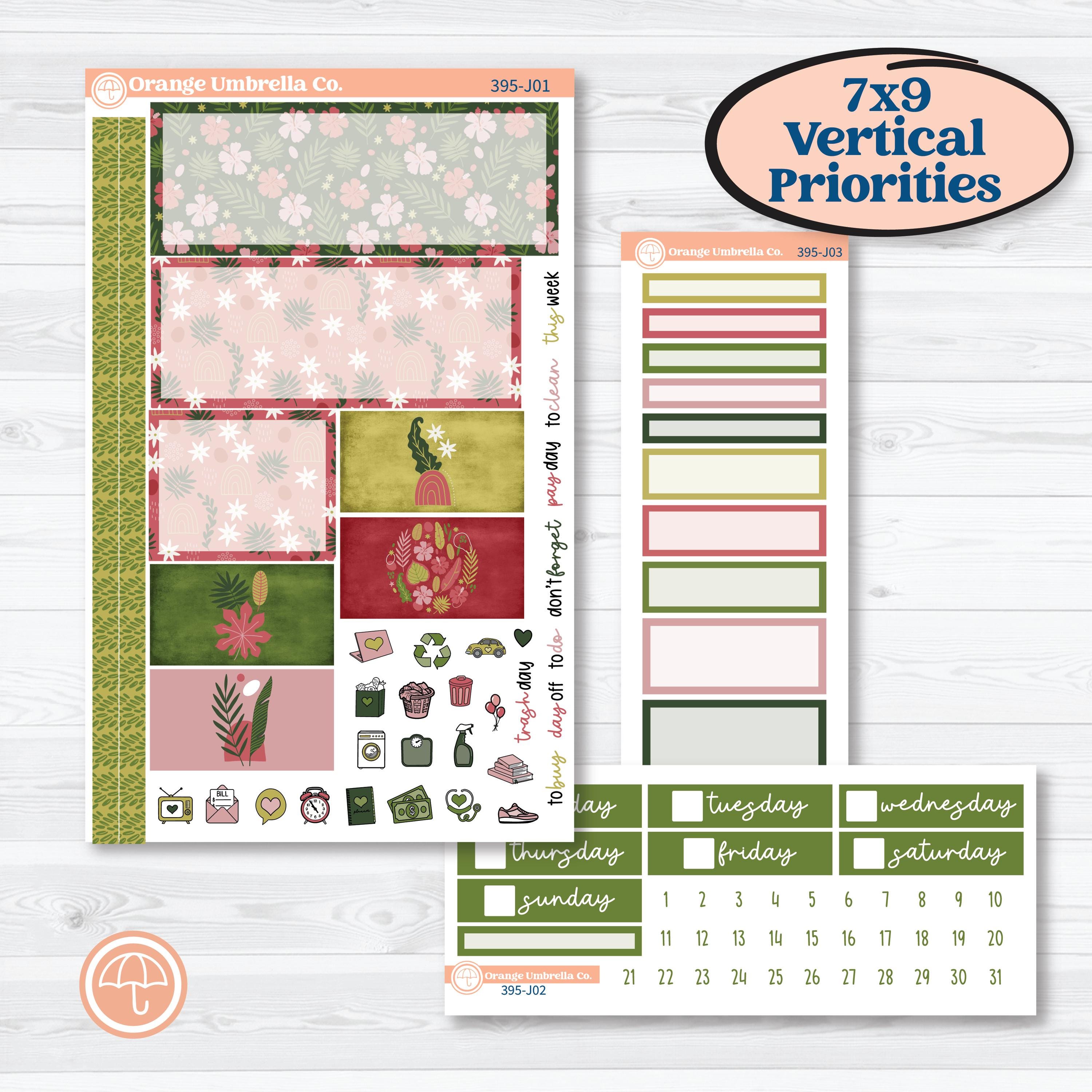 Tropical Summer Kit | Plum Vertical Priorities 7x9 Planner Kit Stickers | Borneo | KIT-395-J