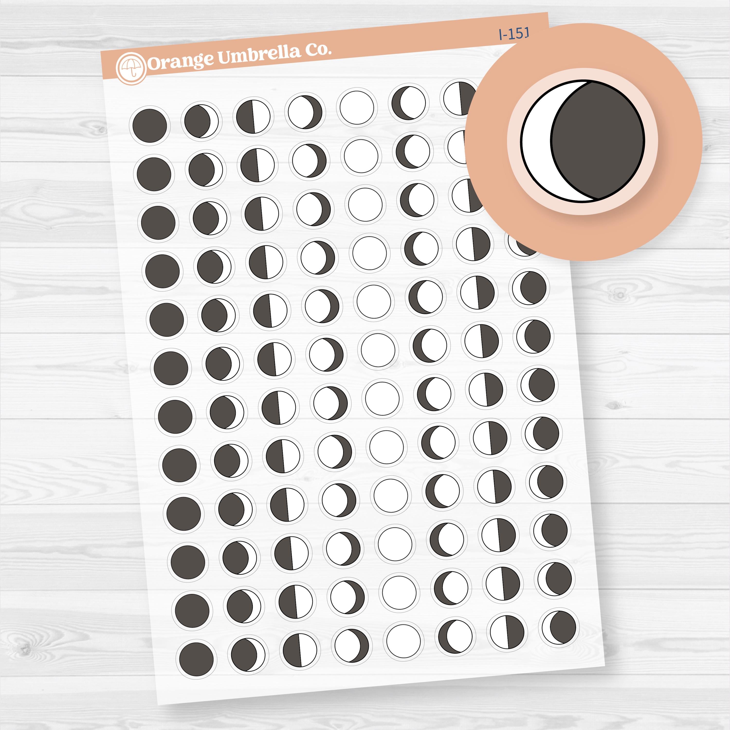 Moon Phases Hand Doodled Icon Planner Stickers | Moon Tracker stickers