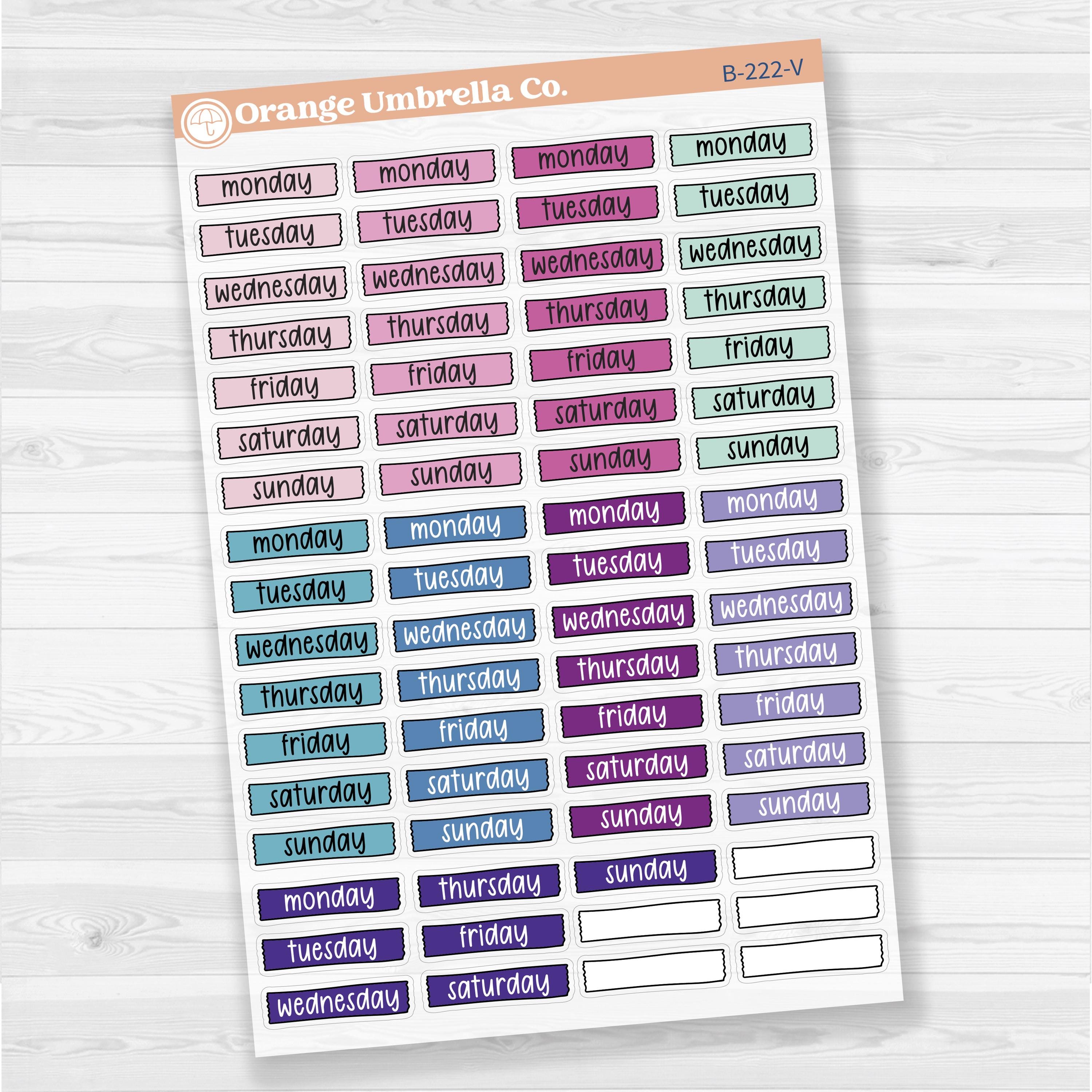 Washi Tape Days of the week Day Of the Week Planner Stickers | Clear Matte| F17 | B-222-CM