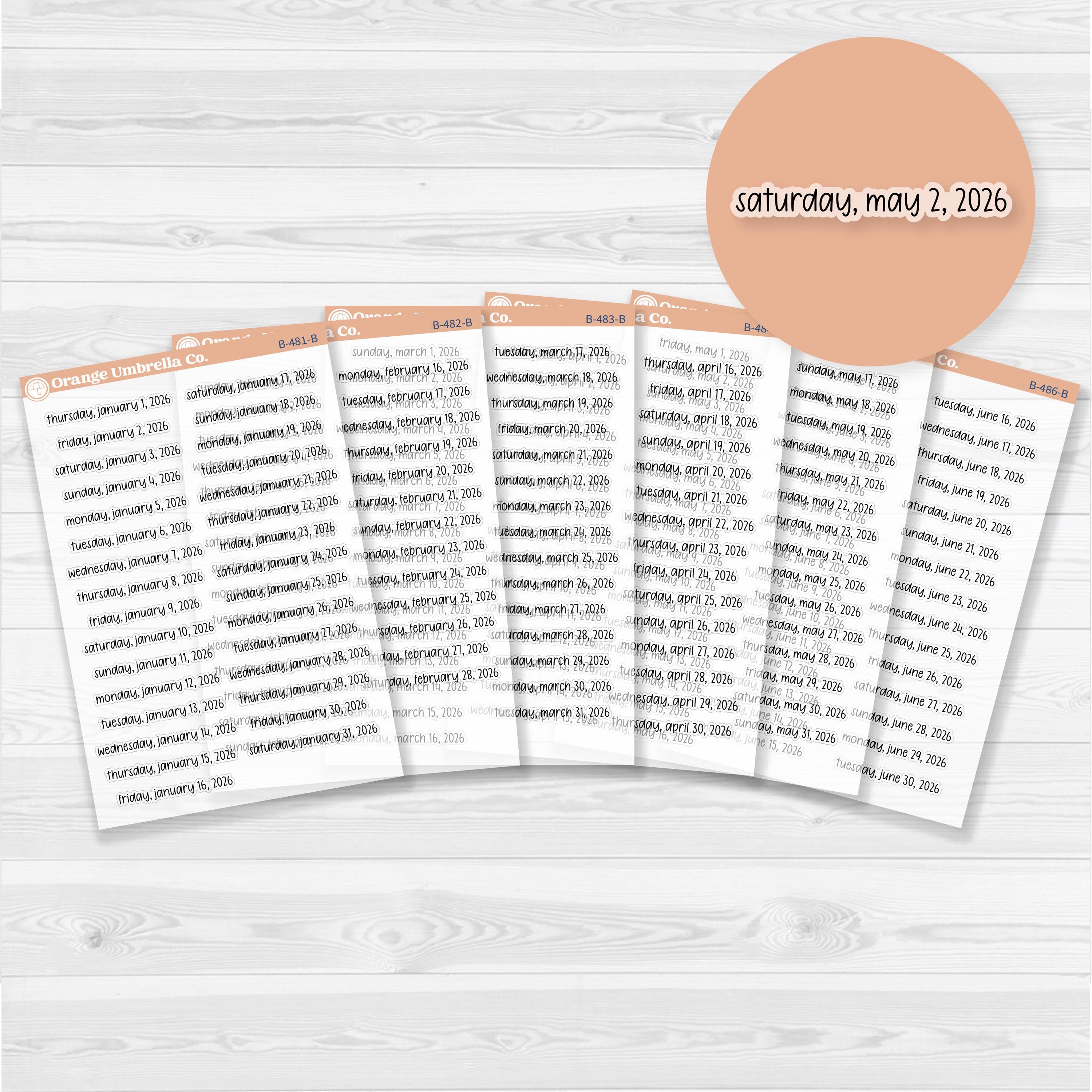 Dates of the Month - Jan-Jun 2026 Planner Stickers | F17 Print | Clear Matte | B-481-486-BCM