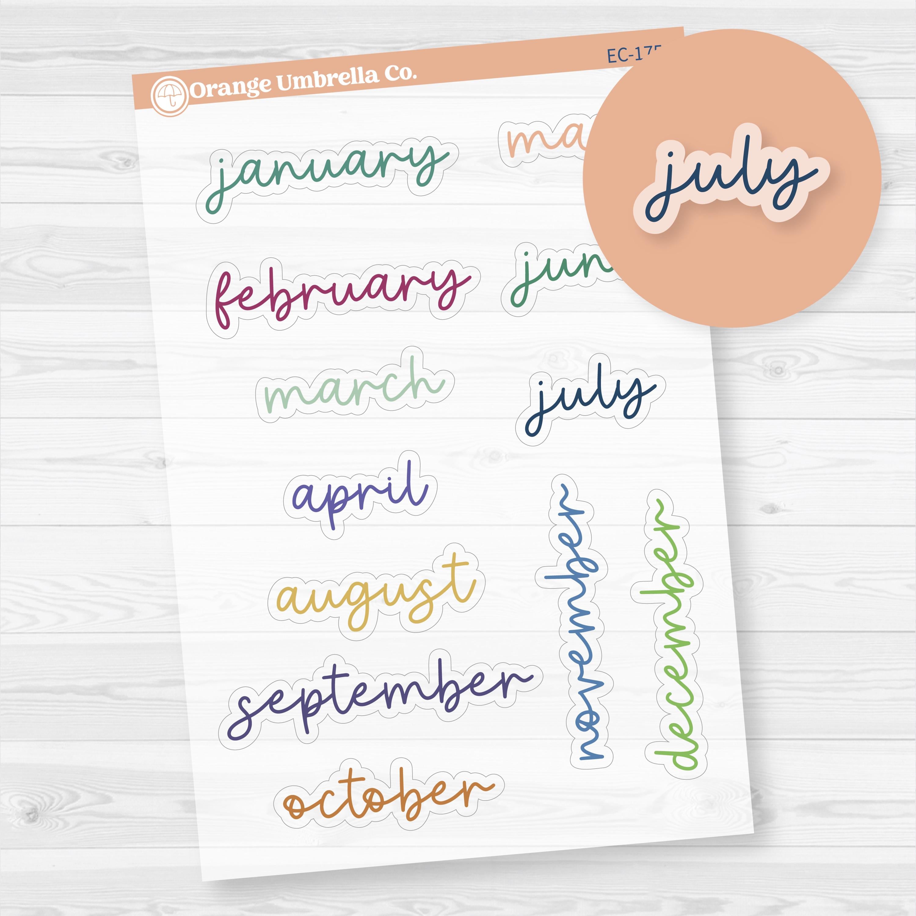 Month Name Planner Stickers - A5 Erin Condren | 2025-2026 Colors | F17 Script | Clear Matte | EC-175-CM