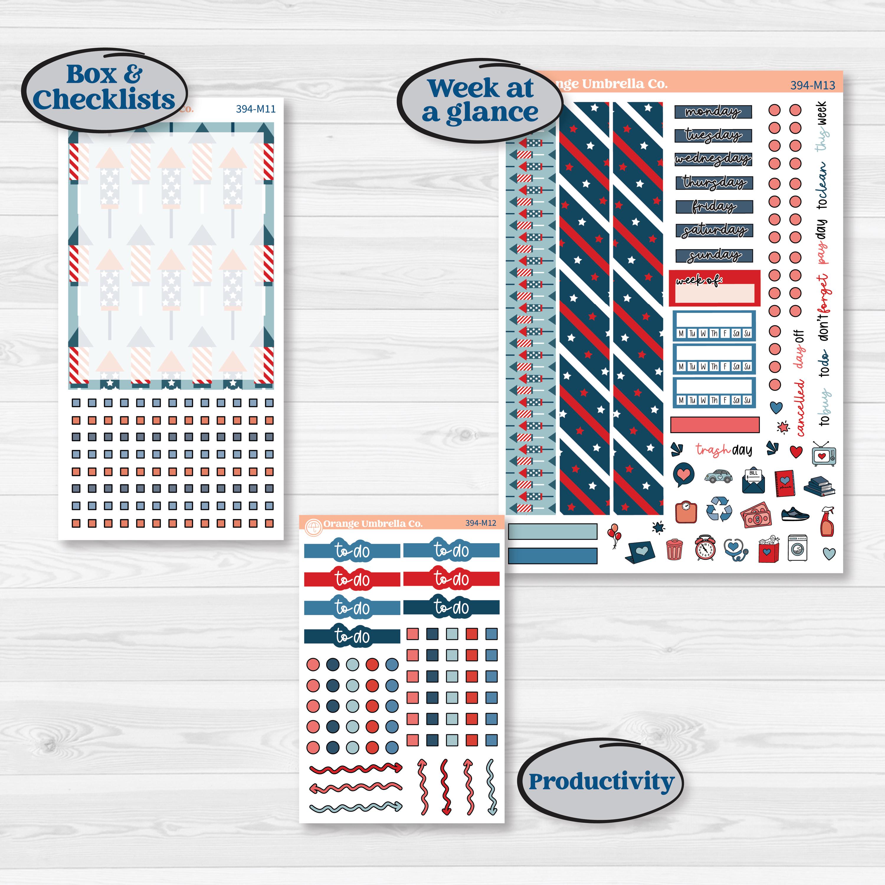 Independence Day | 4th Of July Kit | 7x9 Erin Condren Daily Duo Planner Kit Stickers | Freedom | KIT-394-M
