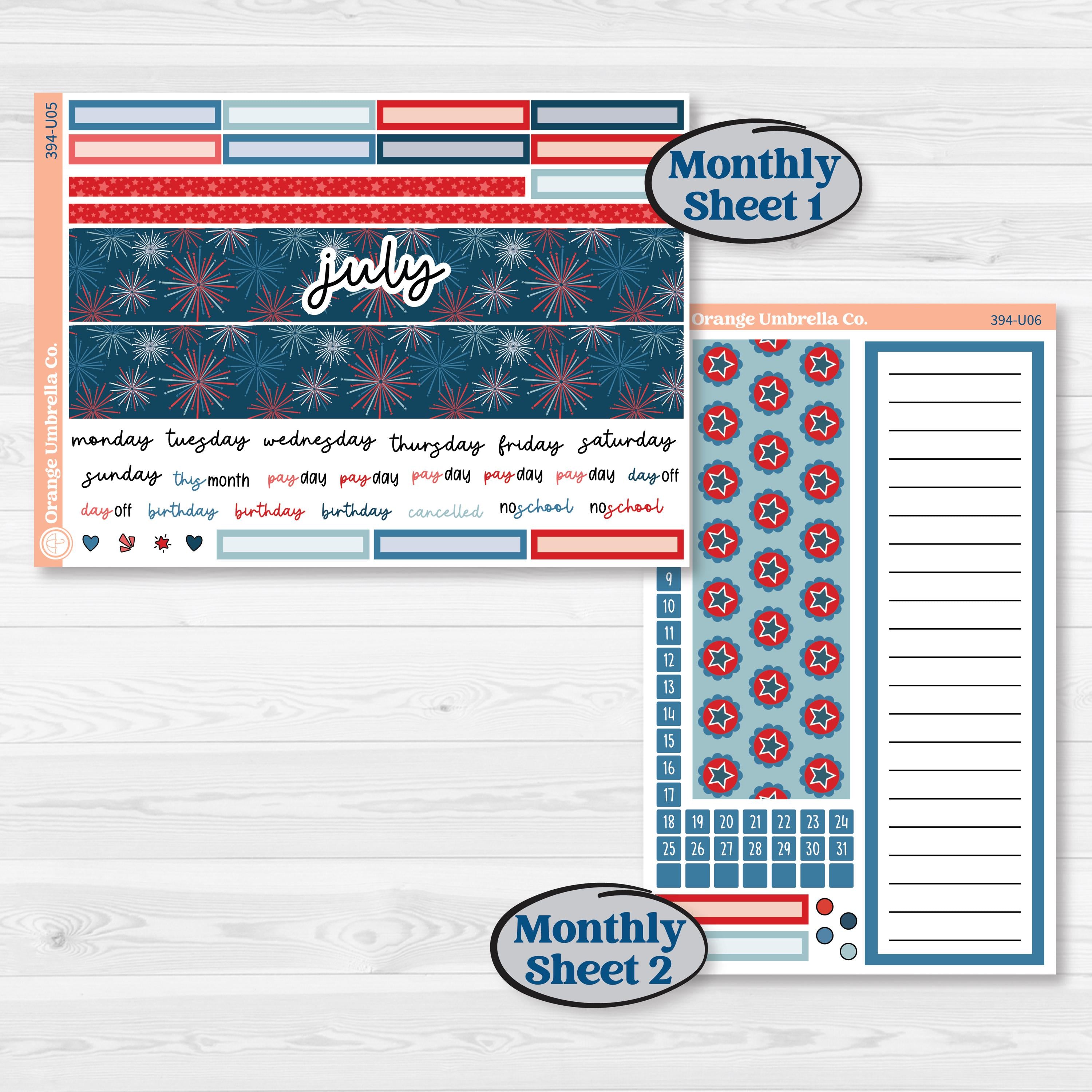 Independence Day | 4th Of July Kit | 8.5x11 Plum Monthly & Dashboard Planner Kit Stickers | Freedom | KIT-394-U