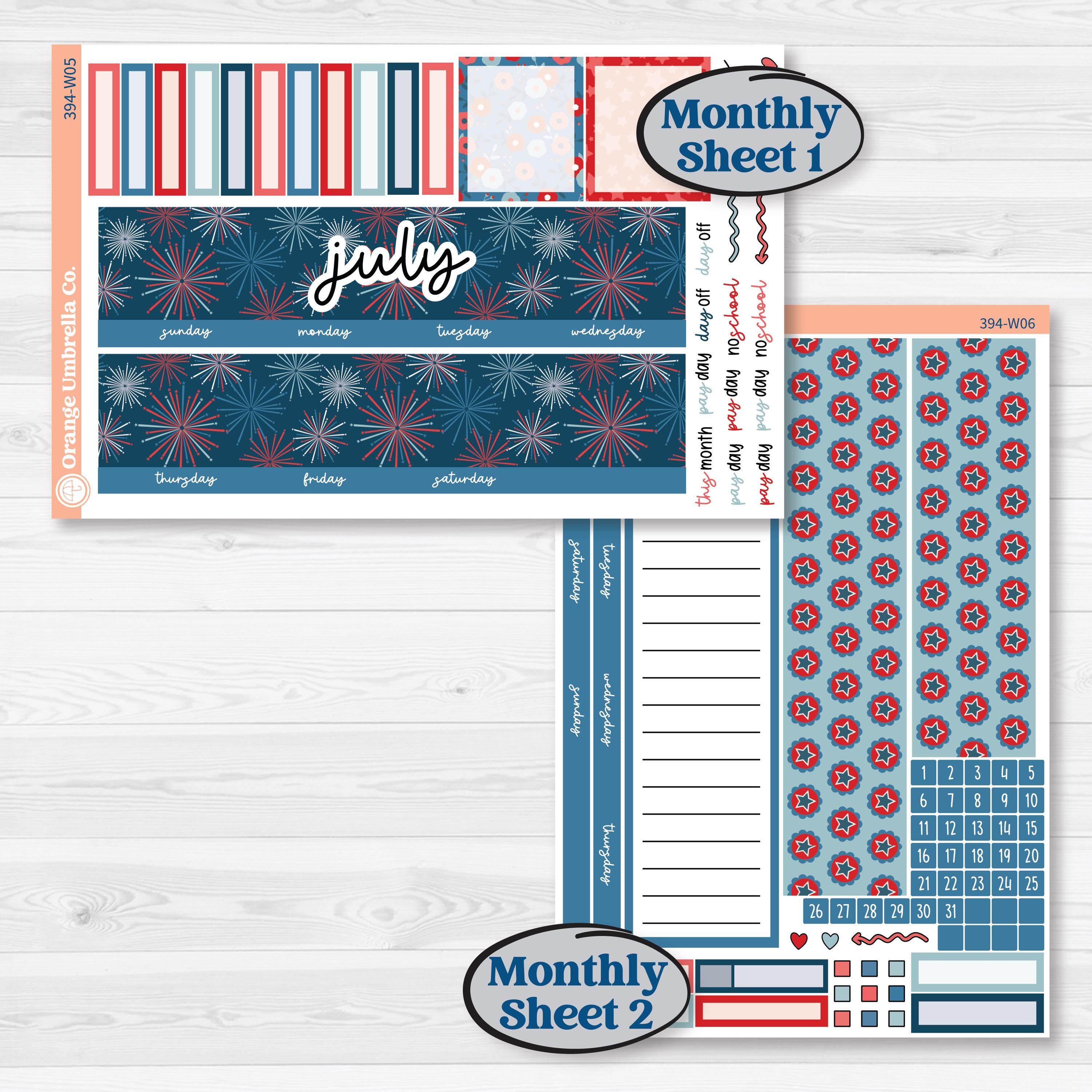 Independence Day | 4th Of July Kit | 7x9 Erin Condren Life Planner Monthly Dashboard Sticker Kit | 2024-2025 Planners | Freedom | KIT-394-W