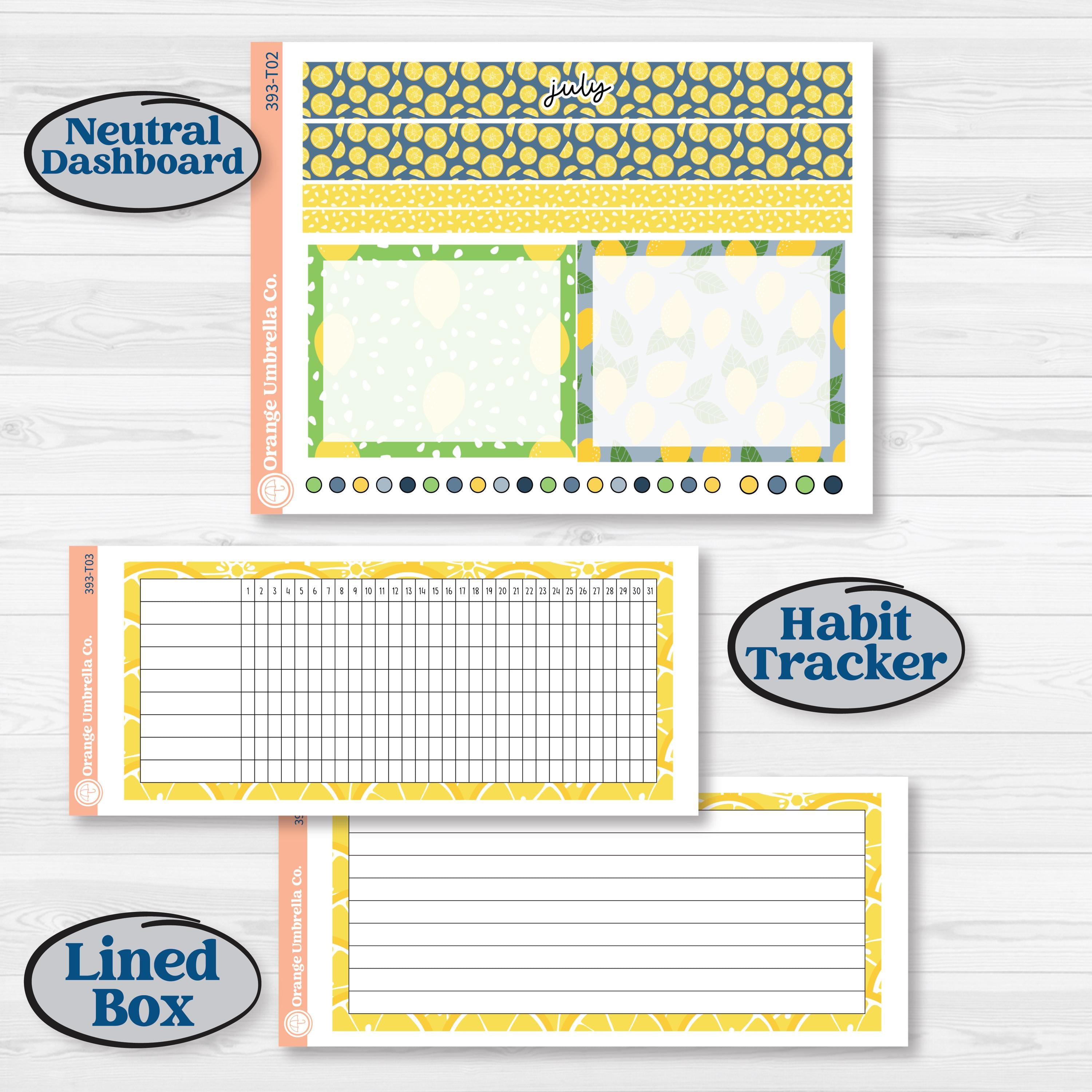 Summer Lemon Kit | 7x9 Plum Monthly & Dashboard Planner Kit Stickers | Lemon Me Know | KIT-393-T