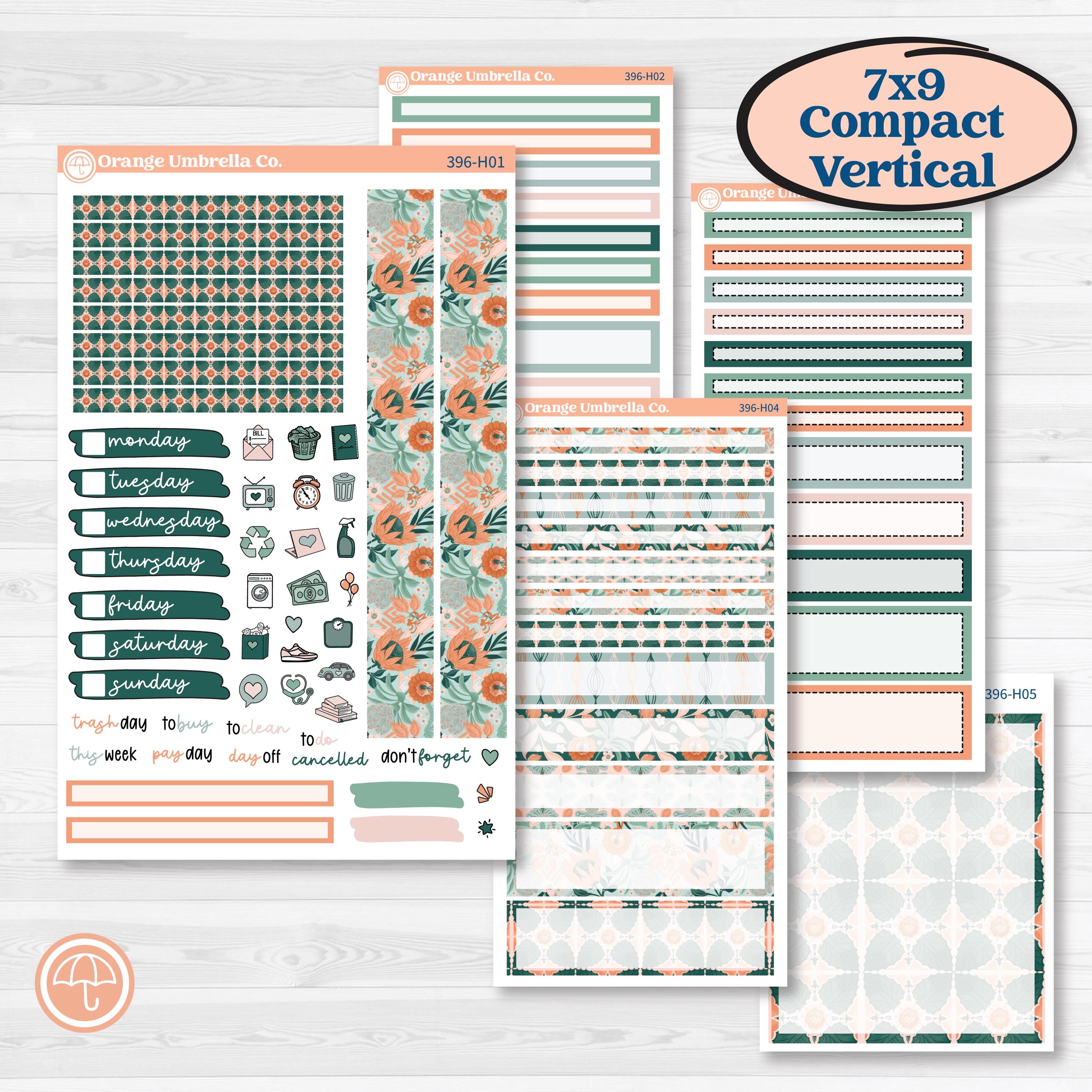 Floral Tropical Summer Kit | 7x9 Compact Vertical Planner Kit Stickers | Hawaii | KIT-396-H