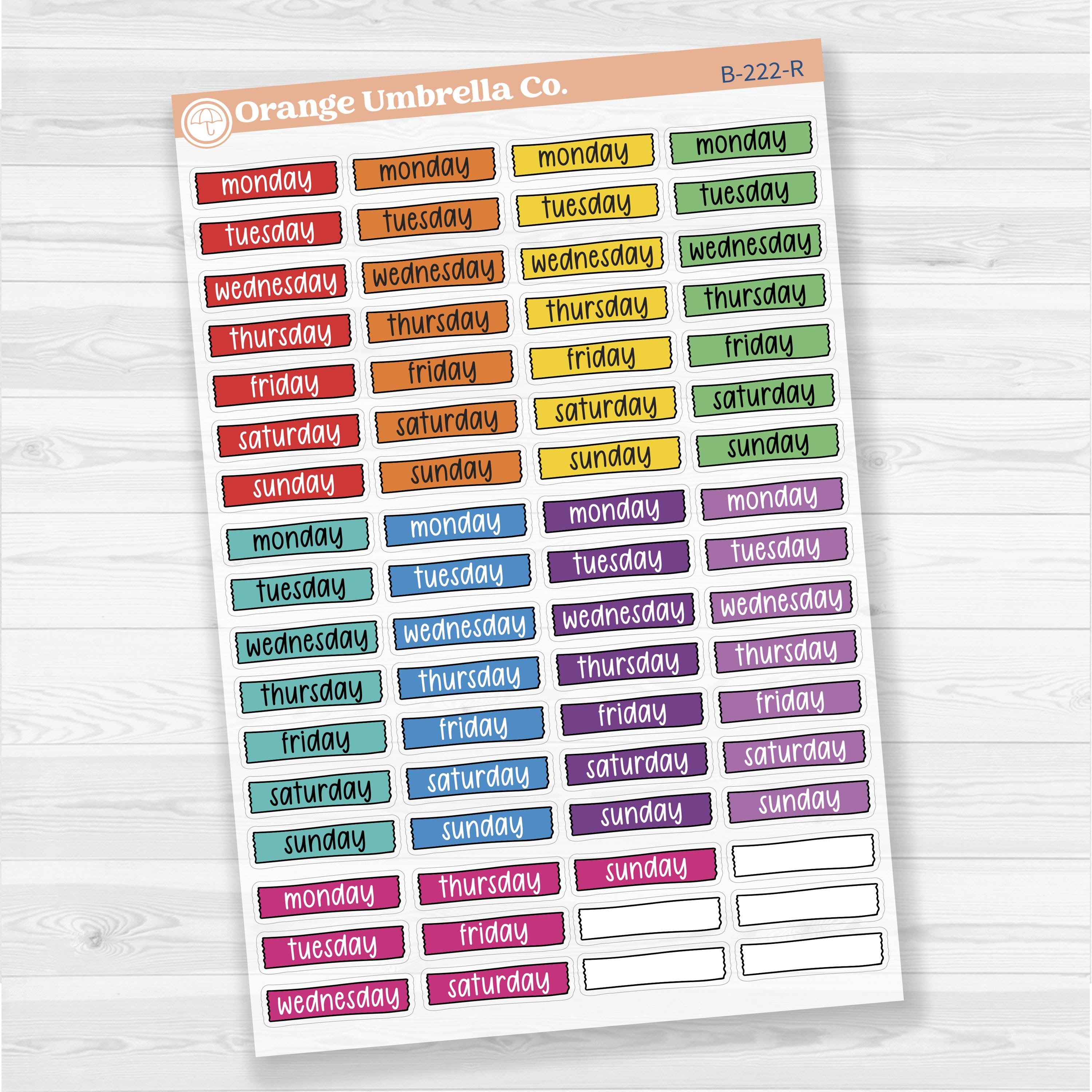 Washi Tape Days of the week Day Of the Week Planner Stickers | Clear Matte| F17 | B-222-CM