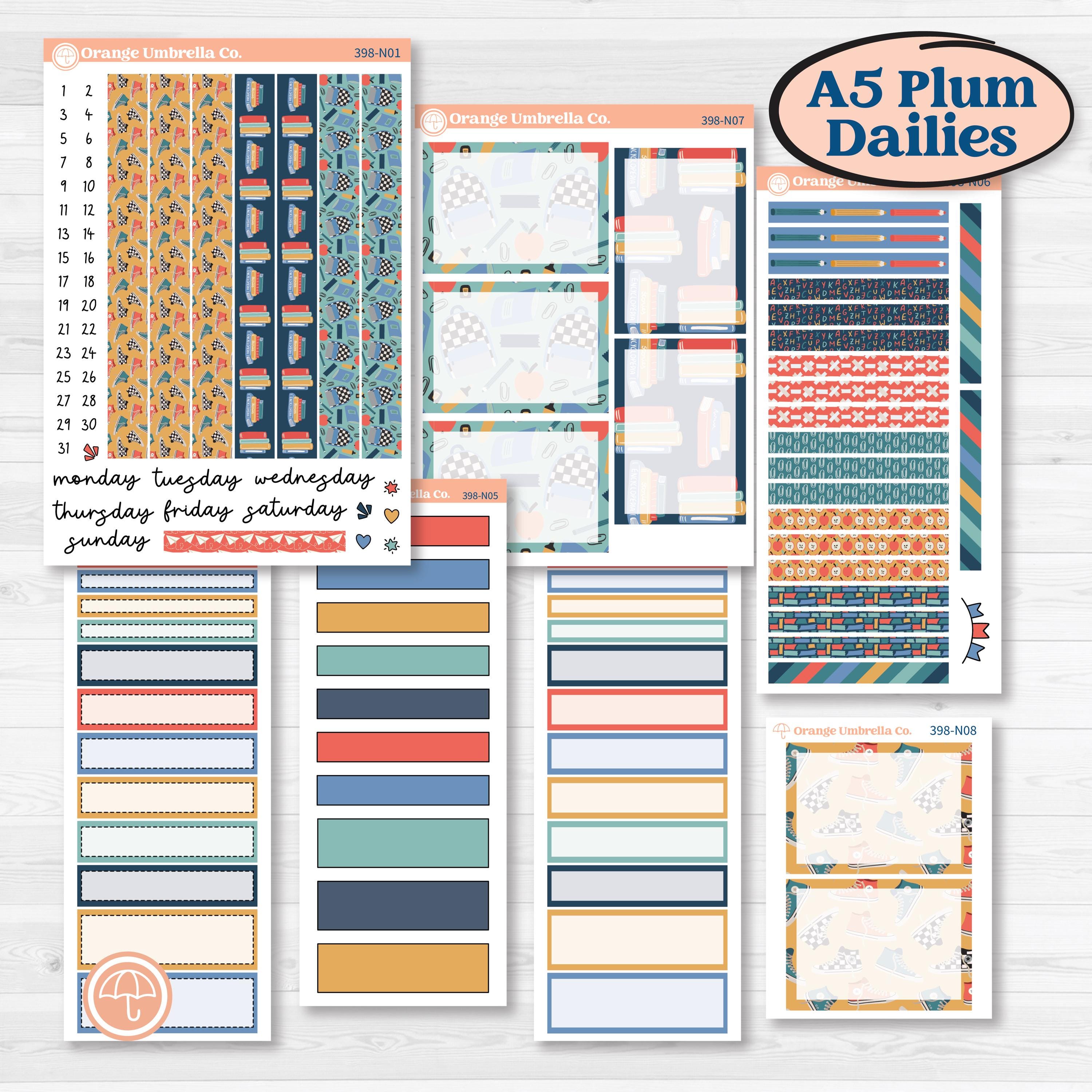 Back to School Kit | A5 Plum Daily Planner Kit Stickers | First Day Back | KIT-398-N