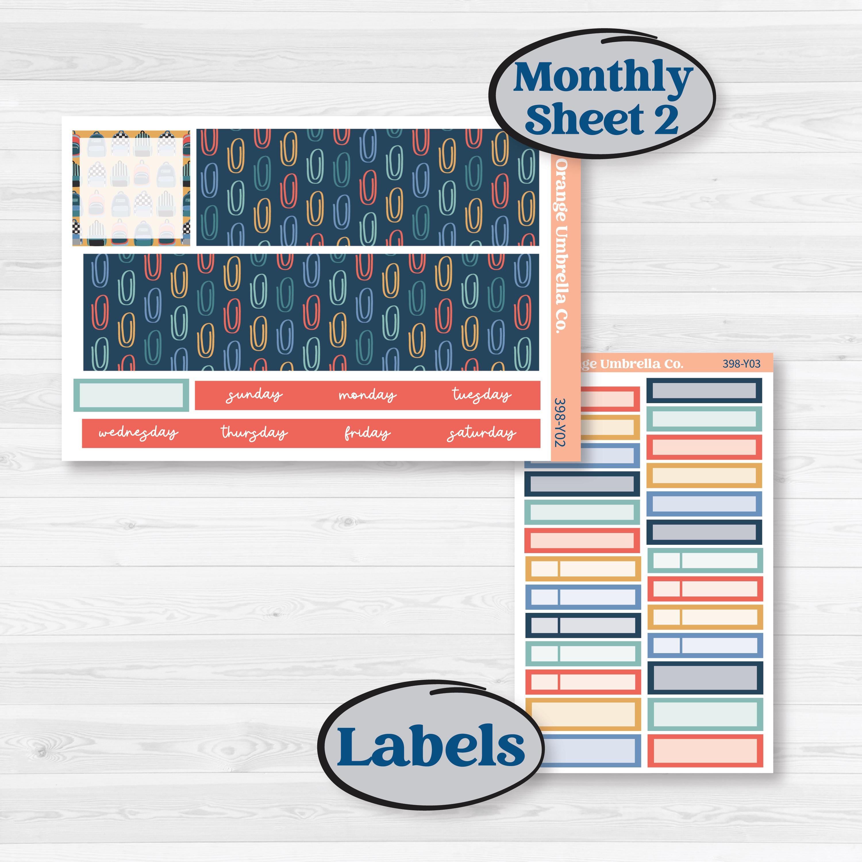 Back to School Kit | Hobonichi Cousin Monthly Planner Kit Stickers | First Day Back | KIT-398-Y