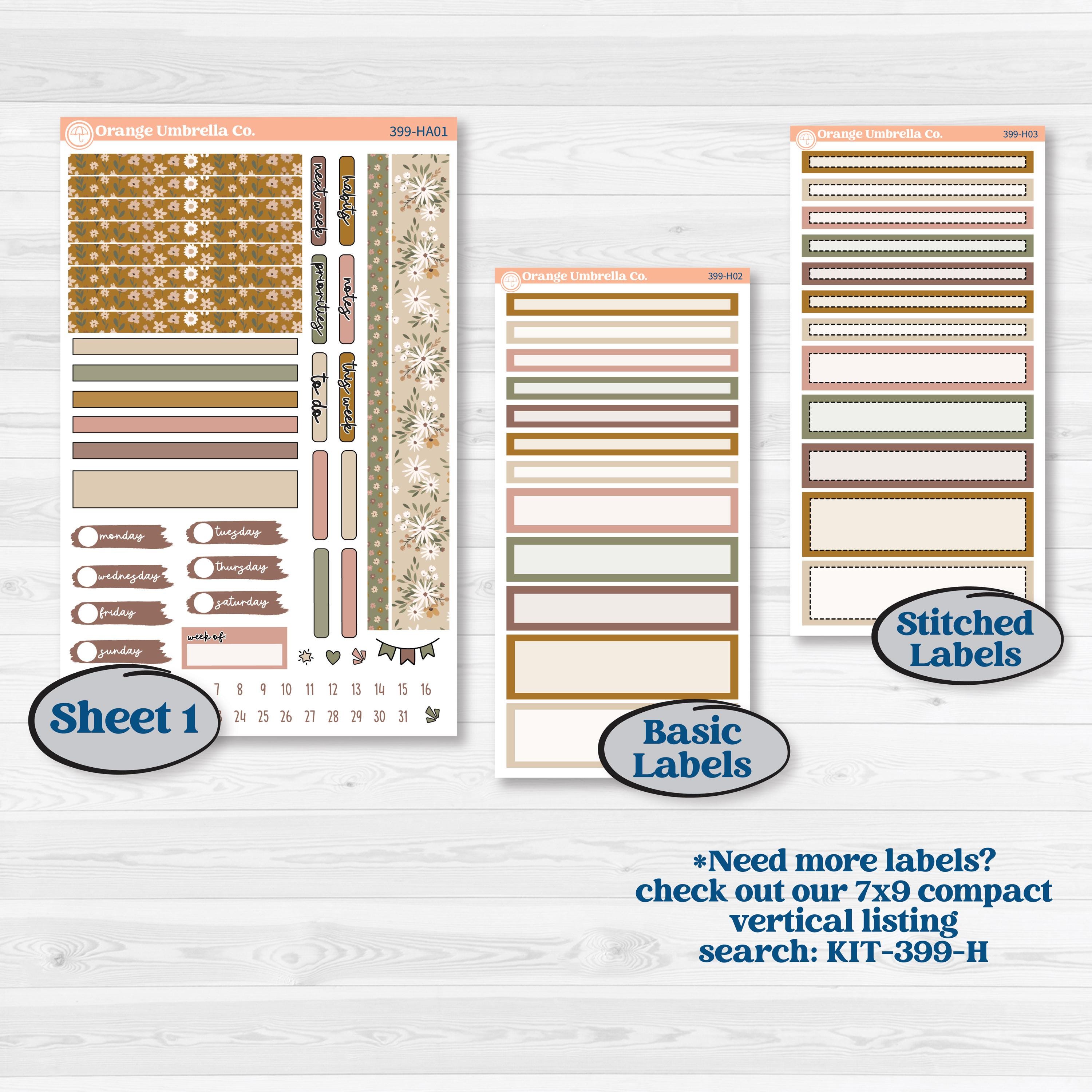 Summer or Fall Floral Kit | Erin Condren Weekly Dashboard Planner Kit Stickers | Eloise | KIT-399-HA
