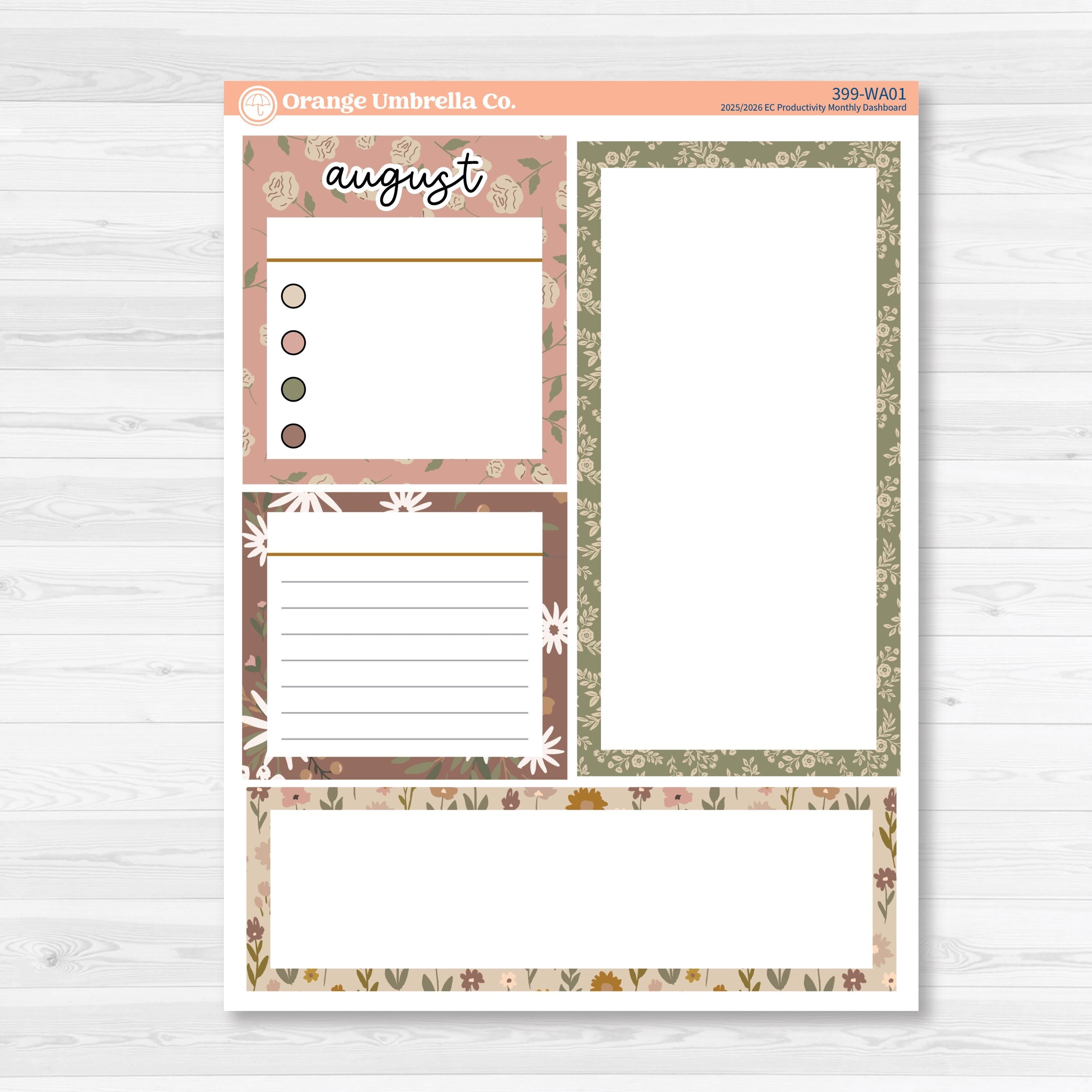 Summer or Fall Floral Kit | 7x9 Erin Condren Life Planner Monthly Dashboard Sticker Kit | 2025-2026 Planners | Eloise | KIT-399-WA