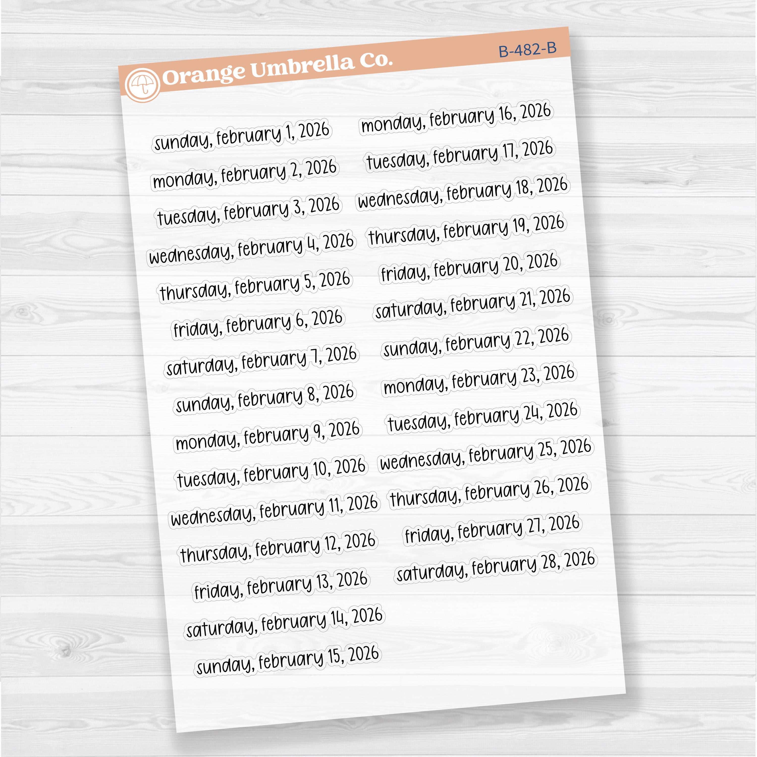 Dates of the Month - Jan-Jun 2026 Planner Stickers | F17 Print | Clear Matte | B-481-486-BCM