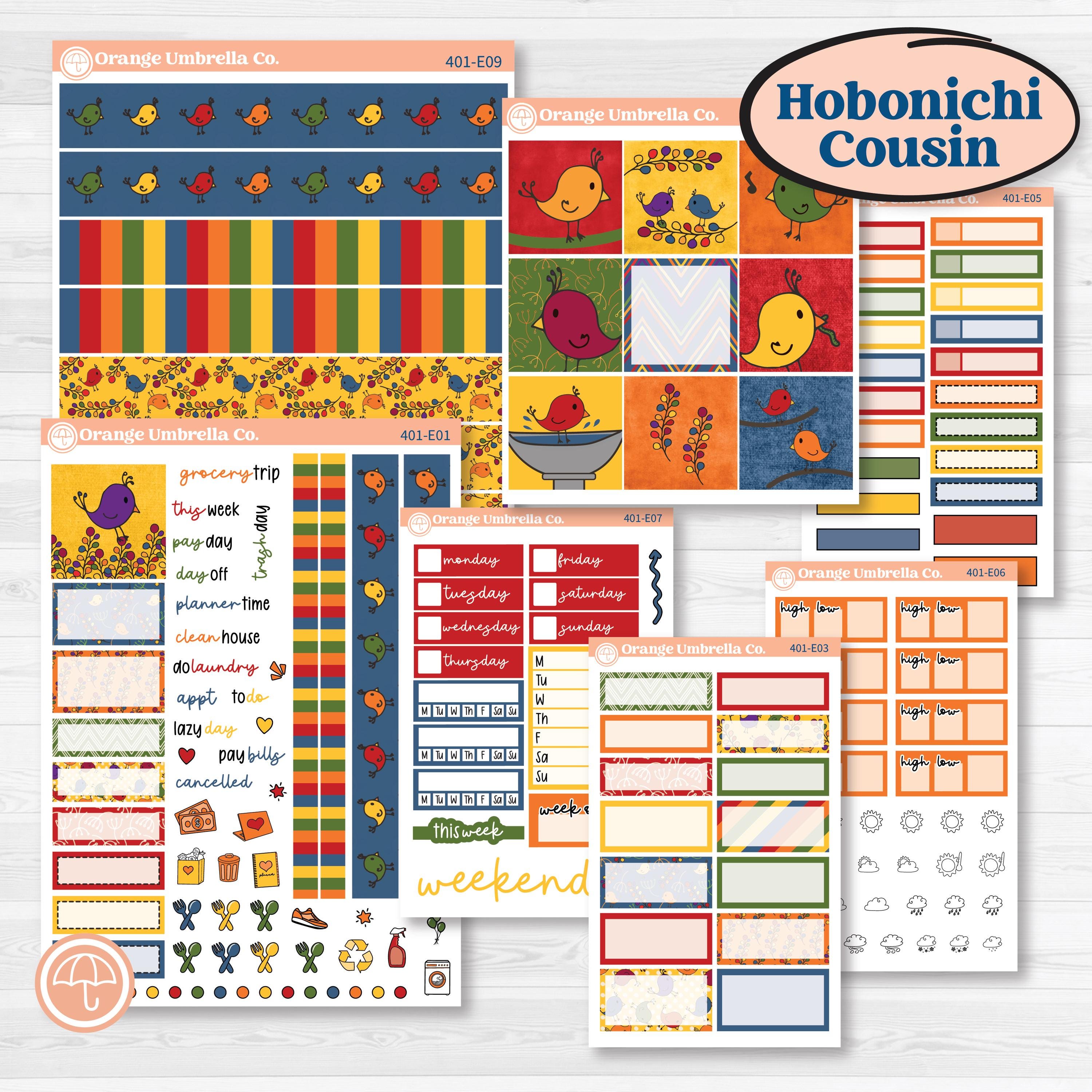 Summer or Autumn Bird Kit | Hobonichi Cousin Weekly & Daily Planner Kit Stickers | Whimsical Birds | KIT-401-E