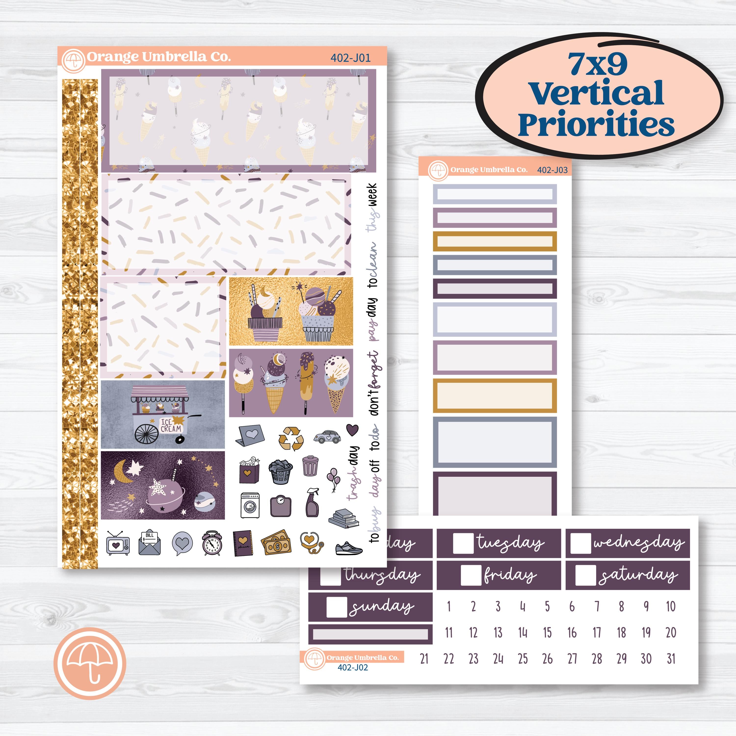 Ice Cream Celestial Kit | Plum Vertical Priorities 7x9 Planner Kit Stickers | Scoops of Jupiter | KIT-402-J