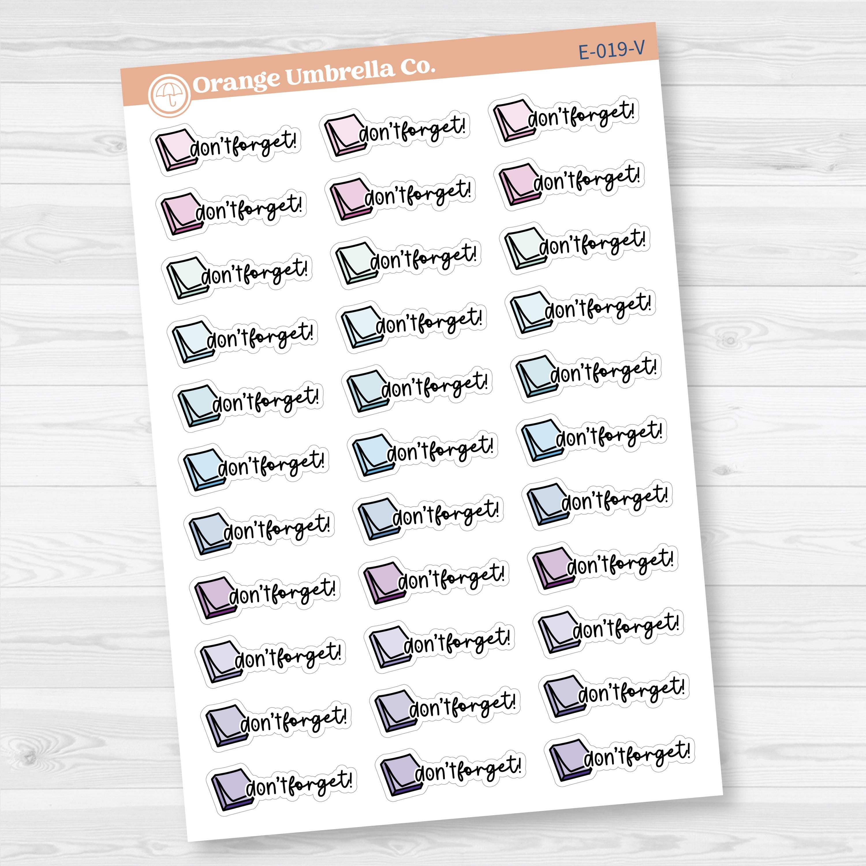 Don’t Forget Event Stickers | Sticky Note Icon Script Labels | F17 | E-019