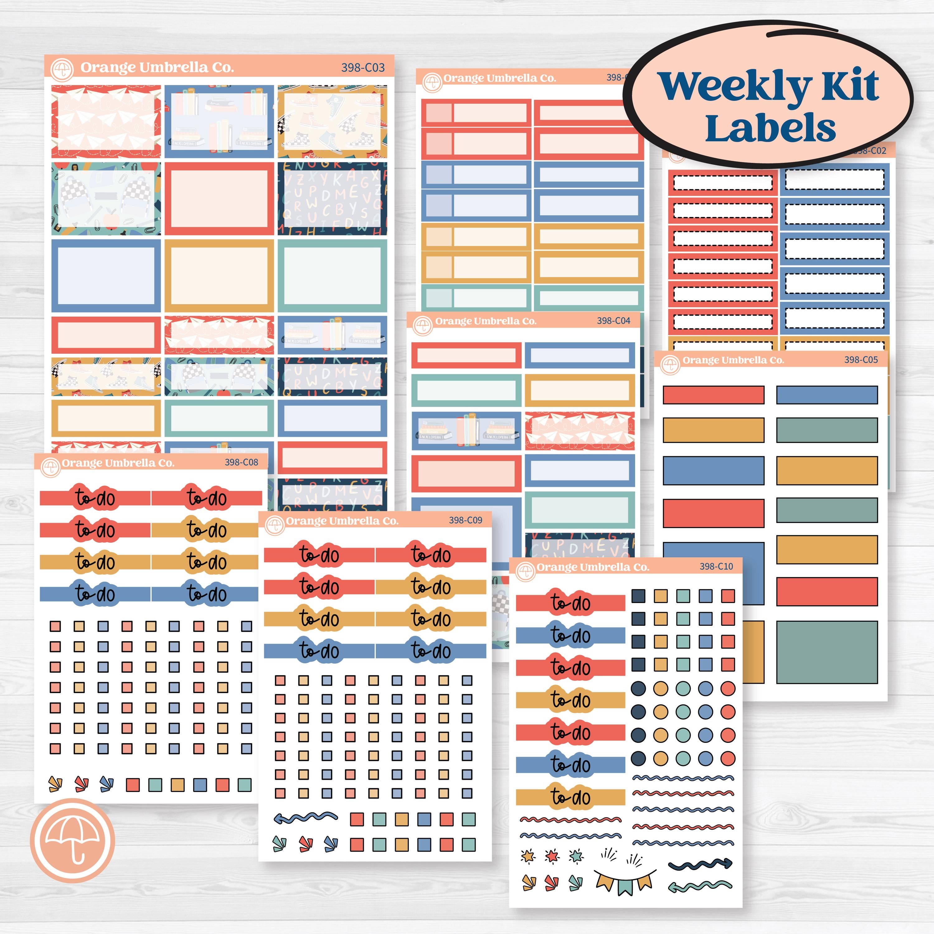 Back to School Kit | Weekly Add-On Labels Planner Kit Stickers | First Day Back | KIT-398-C