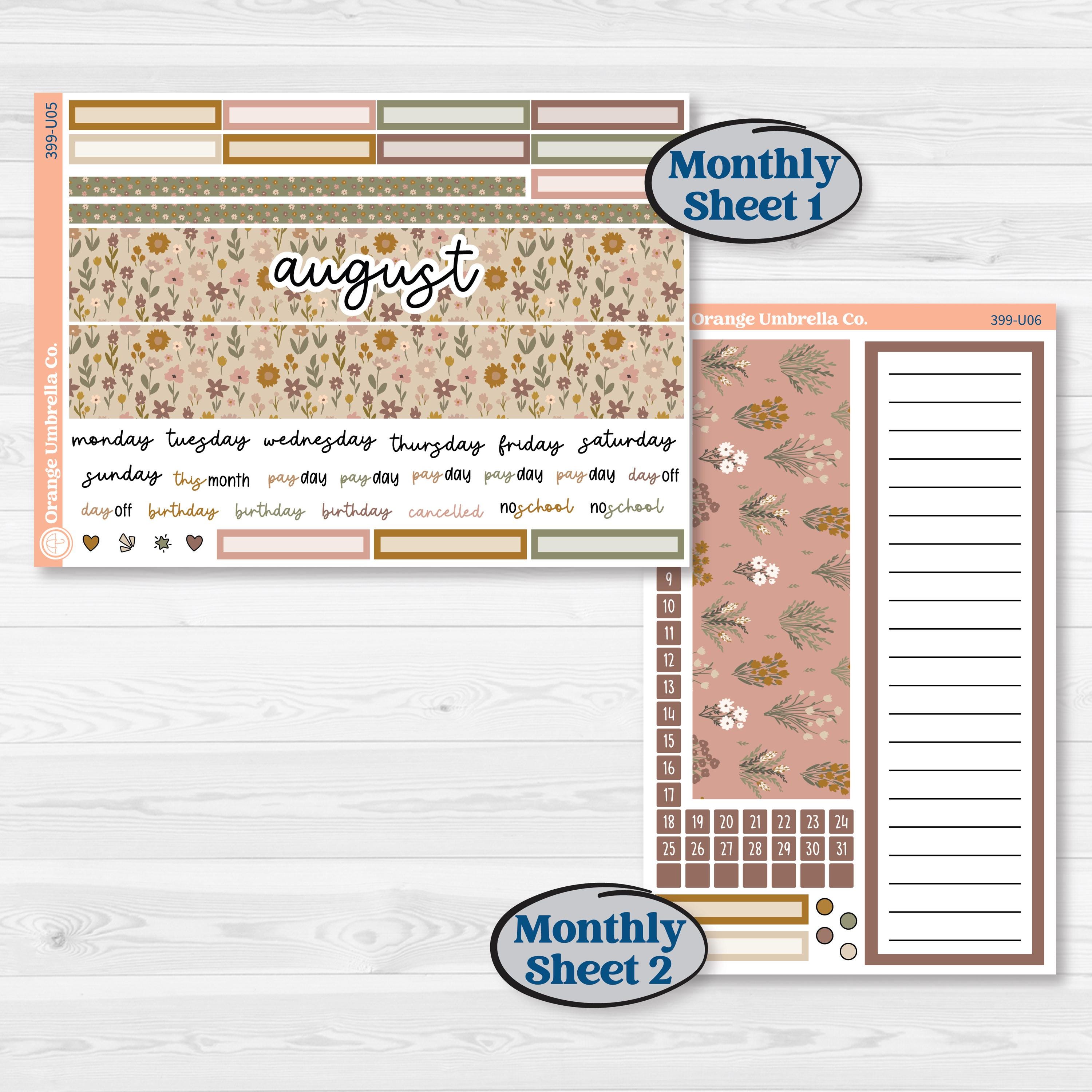 Summer or Fall Floral Kit | 8.5x11 Plum Monthly & Dashboard Planner Kit Stickers | Eloise | KIT-399-U