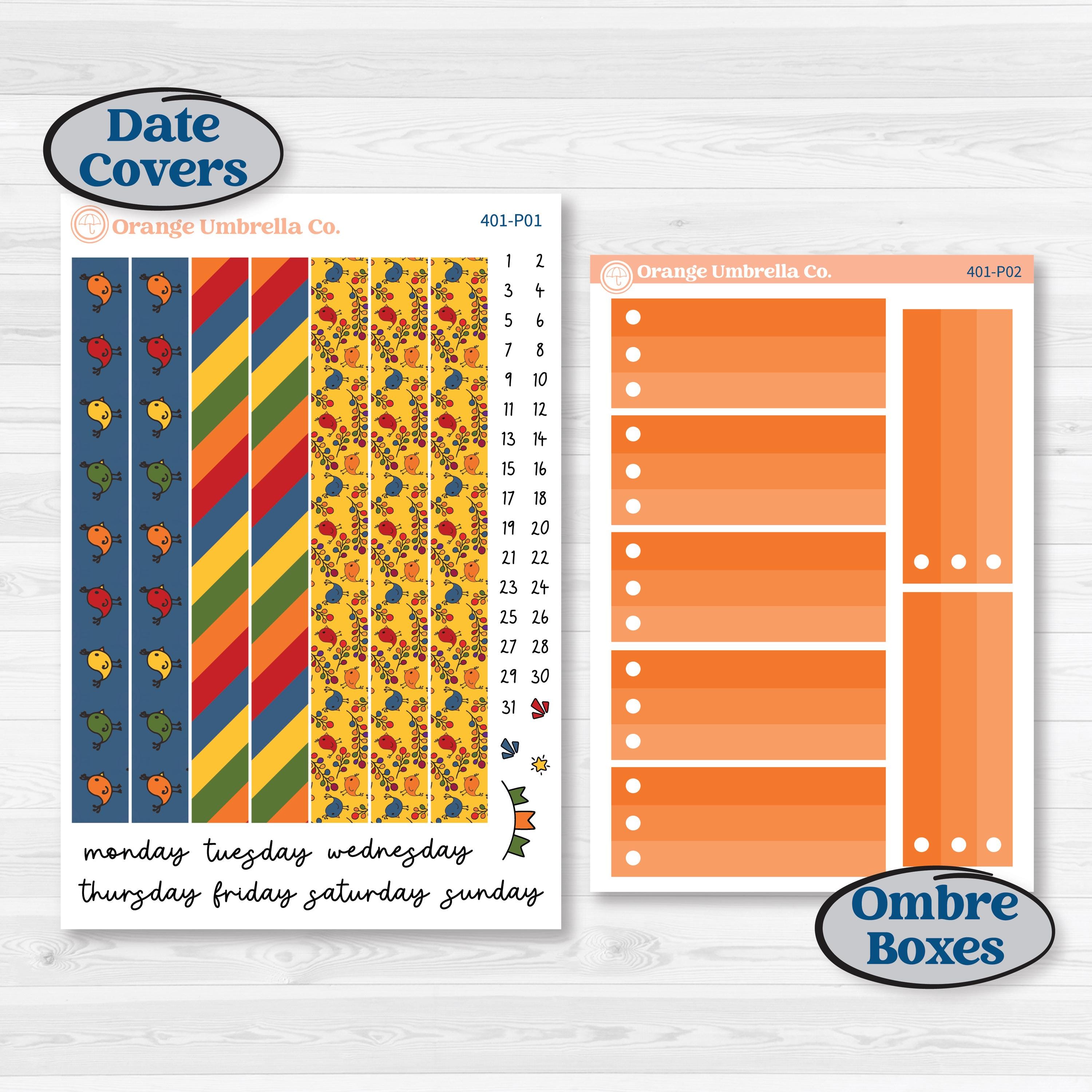 Summer or Autumn Bird Kit | 7x9 Plum Daily Planner Kit Stickers | Whimsical Birds | KIT-401-P
