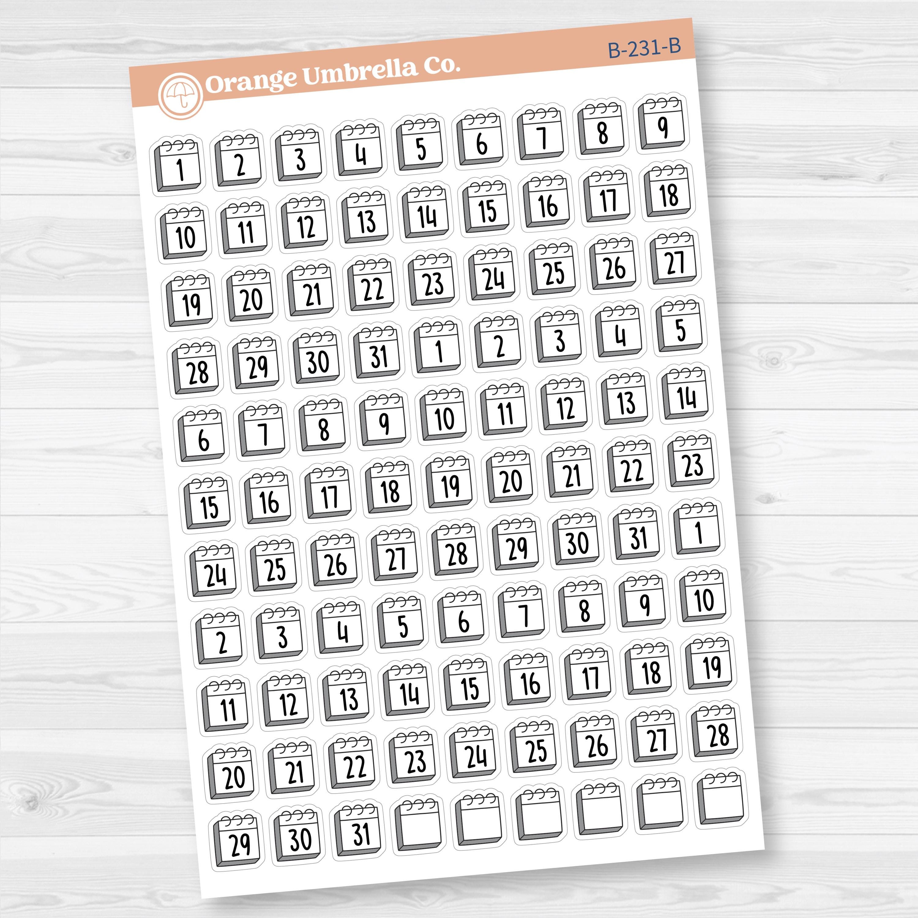 Calendar Date Dots | F17 Font Monthly Planner Stickers | B-231