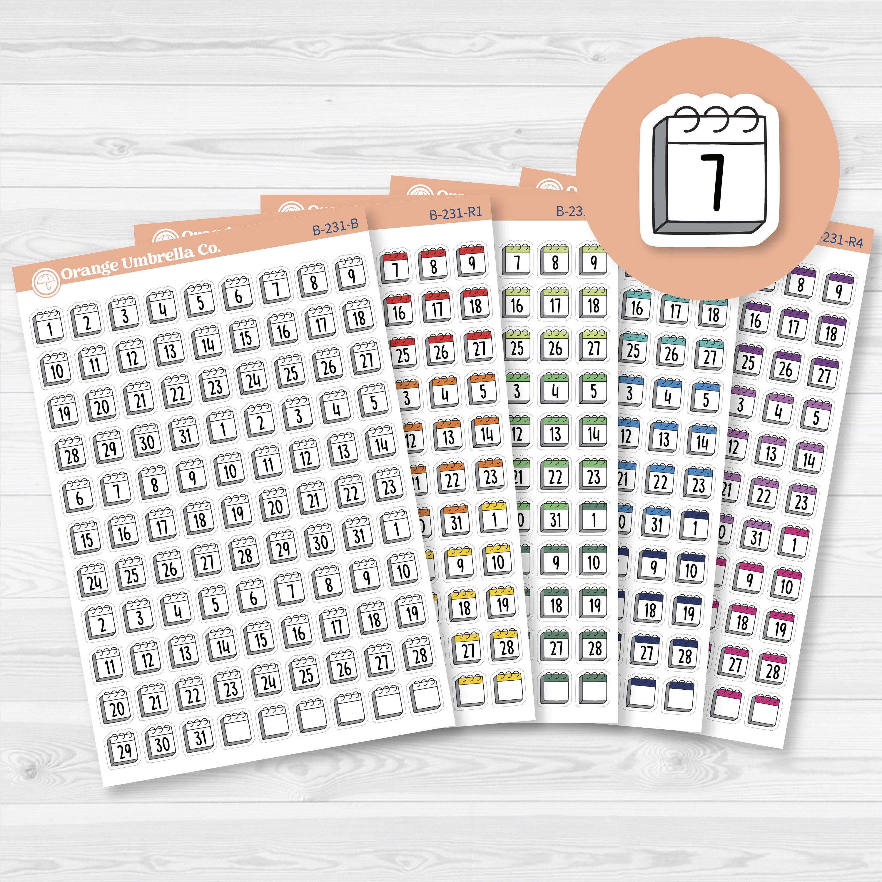 White matte calendar date dot sticker sheet with 99 F17 font numbers for monthly planning.