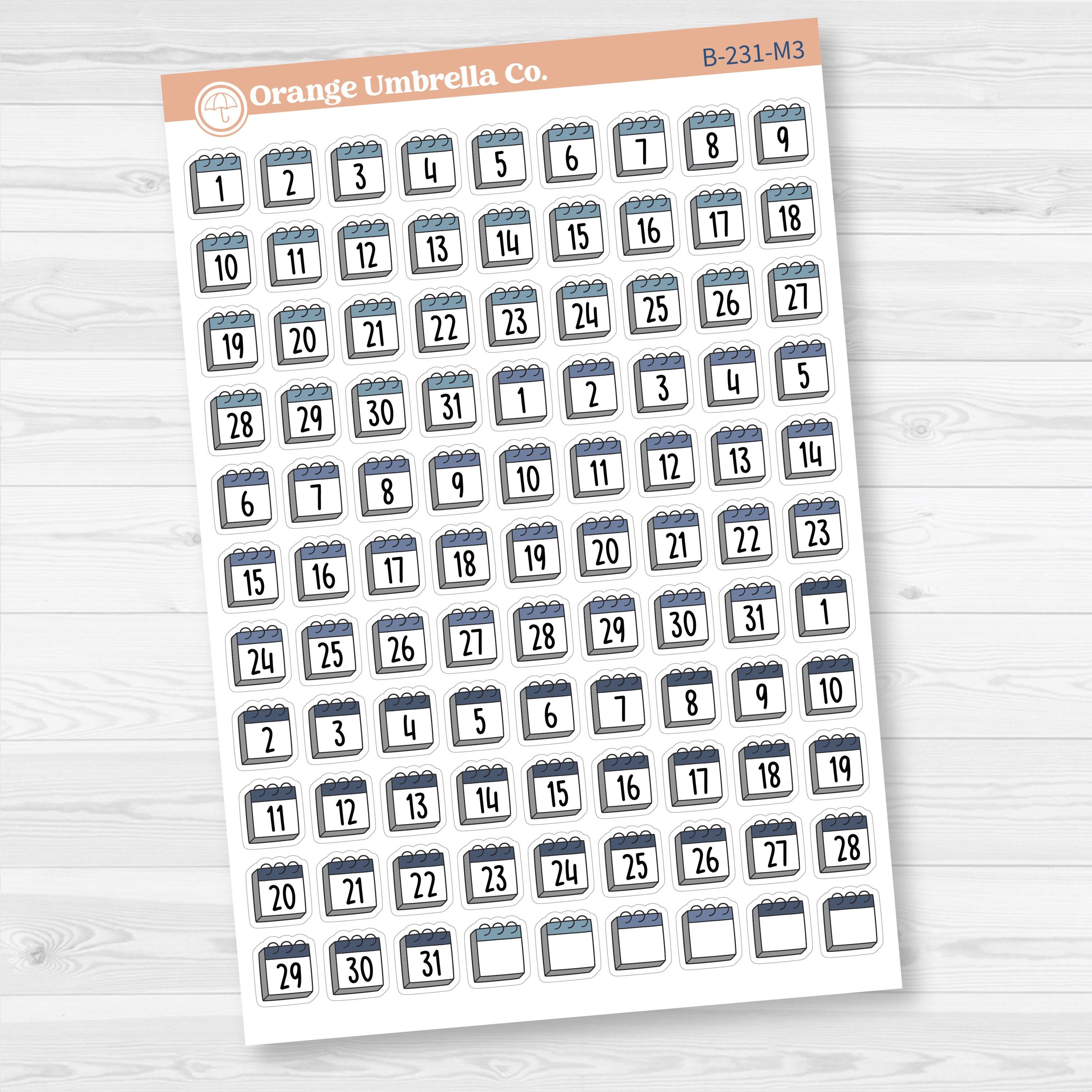 Calendar Date Dots | F17 Font Monthly Planner Stickers | B-231