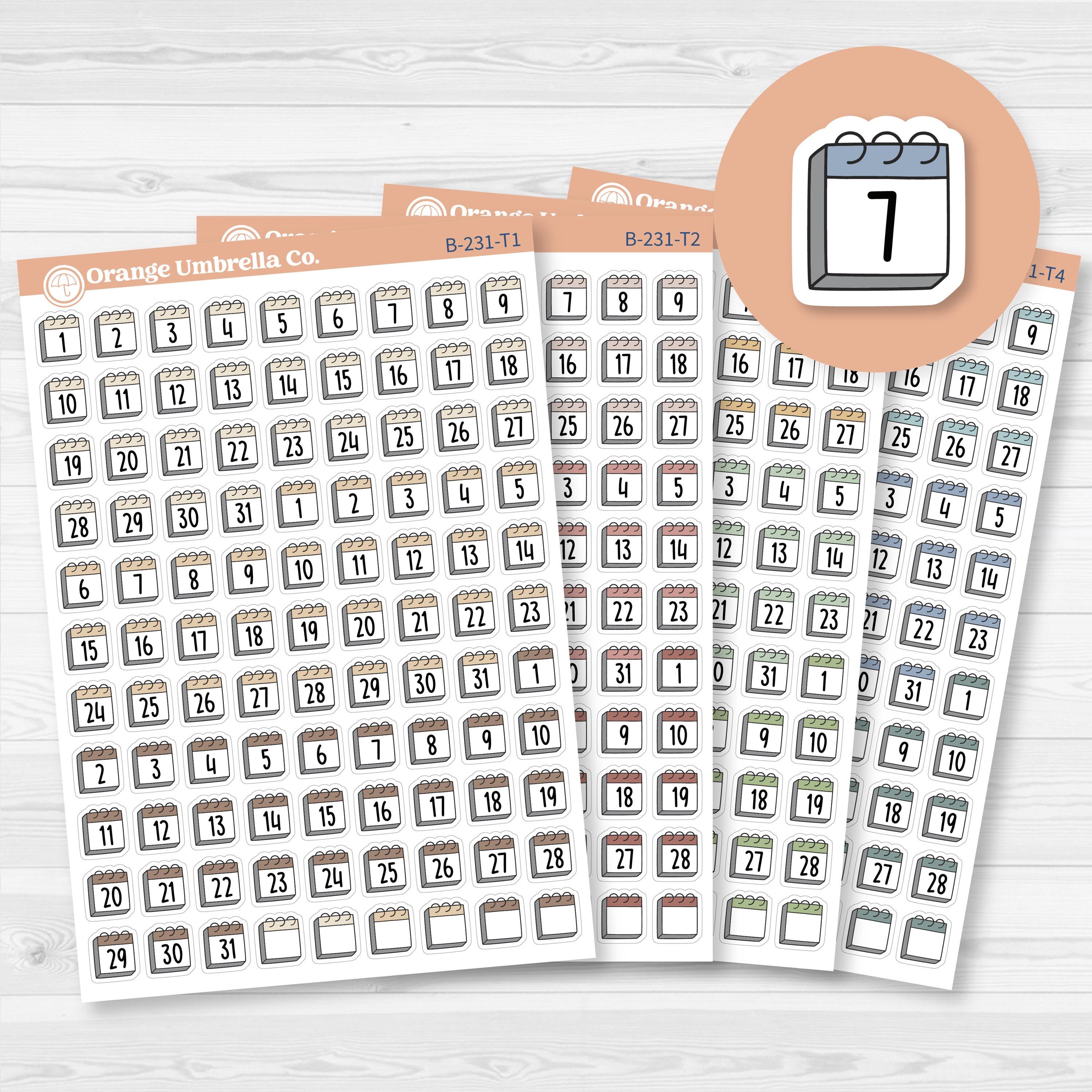 White matte calendar date dot sticker sheet with 99 F17 font numbers for monthly planning.
