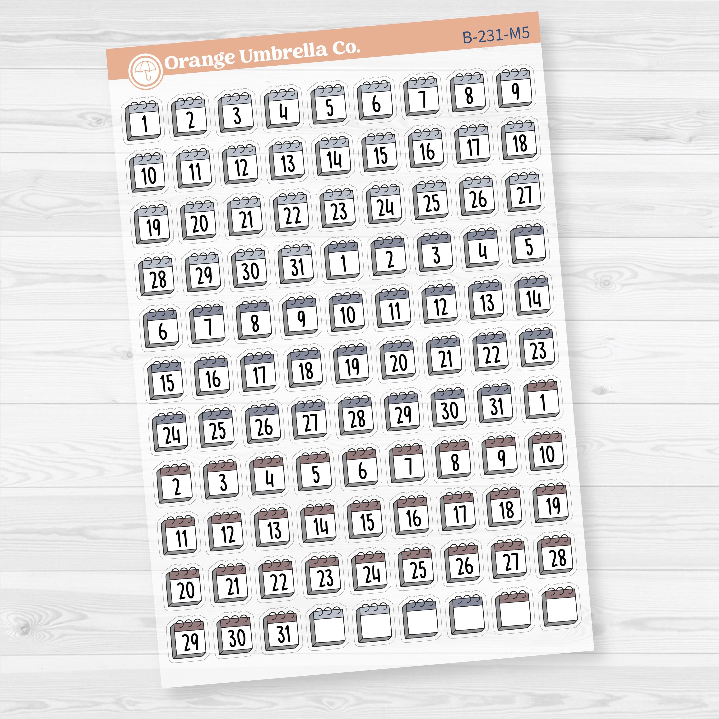 Calendar Date Dots | Font Monthly Planner Stickers | F17 Clear Matte | B-231-CM