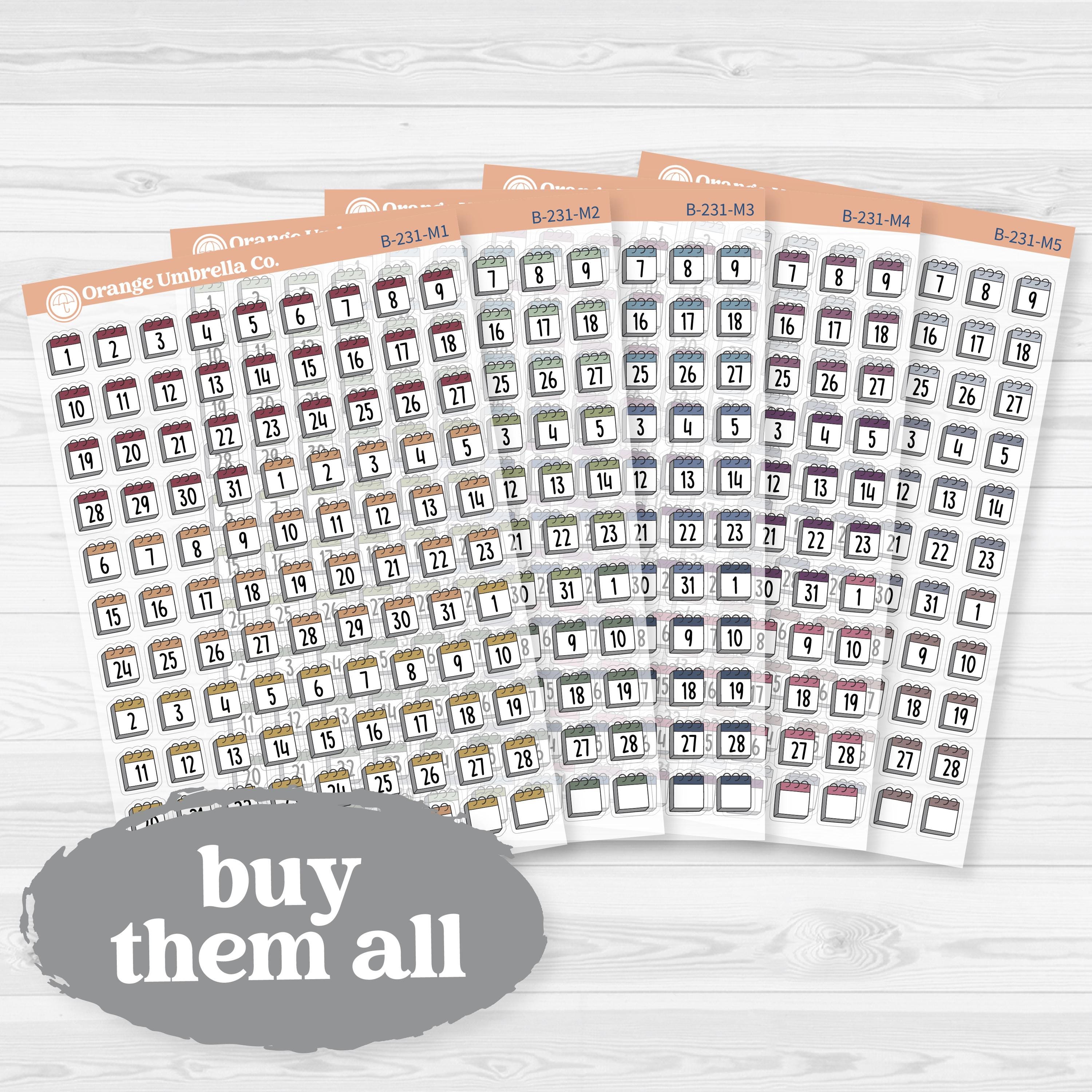 Calendar Date Dots | Font Monthly Planner Stickers | F17 Clear Matte | B-231-CM