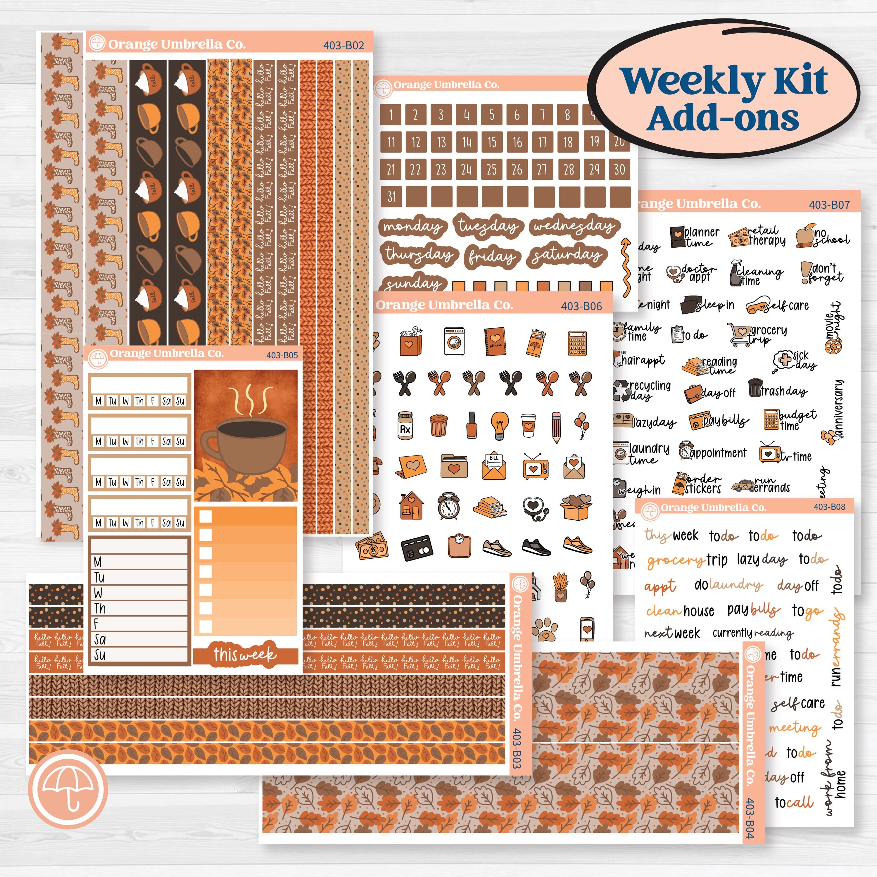 Fall Leaves Autumn Kit | Weekly Add-On Planner Kit Stickers | All Fall Down | KIT-403-B