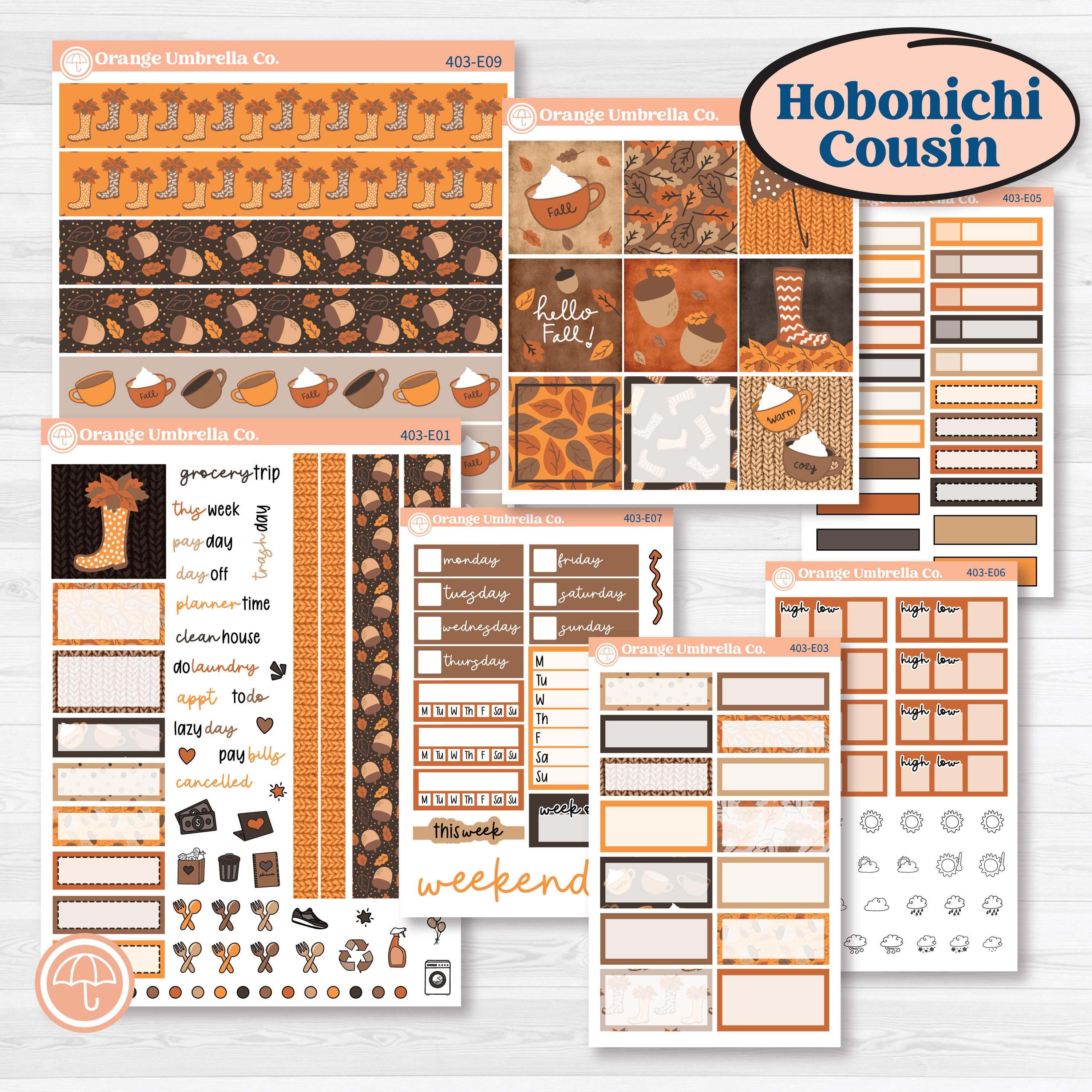 Fall Leaves Autumn Kit | Hobonichi Cousin Weekly & Daily Planner Kit Stickers | All Fall Down | KIT-403-E