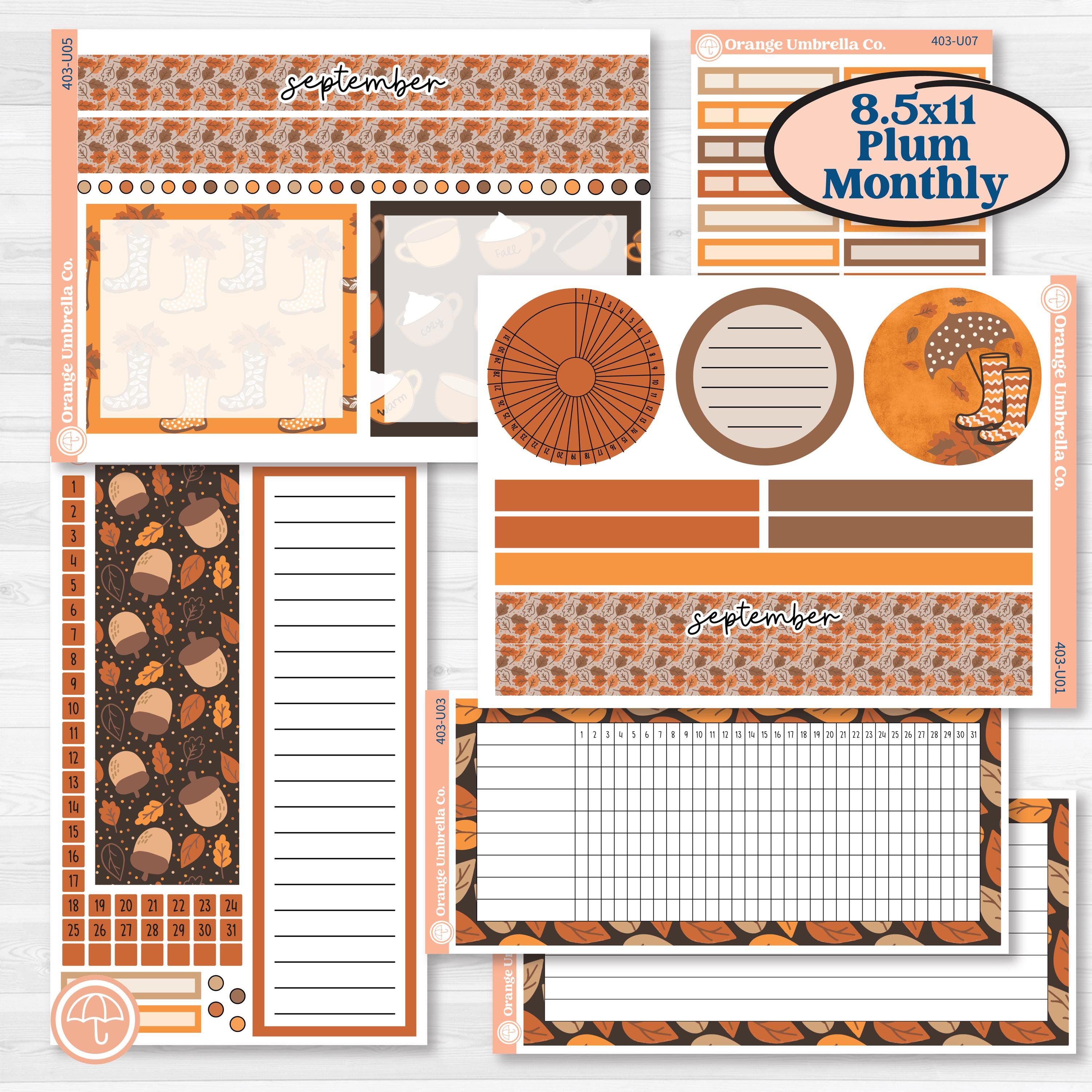 Fall Leaves Autumn Kit | 8.5x11 Plum Monthly & Dashboard Planner Kit Stickers | All Fall Down | KIT-403-U