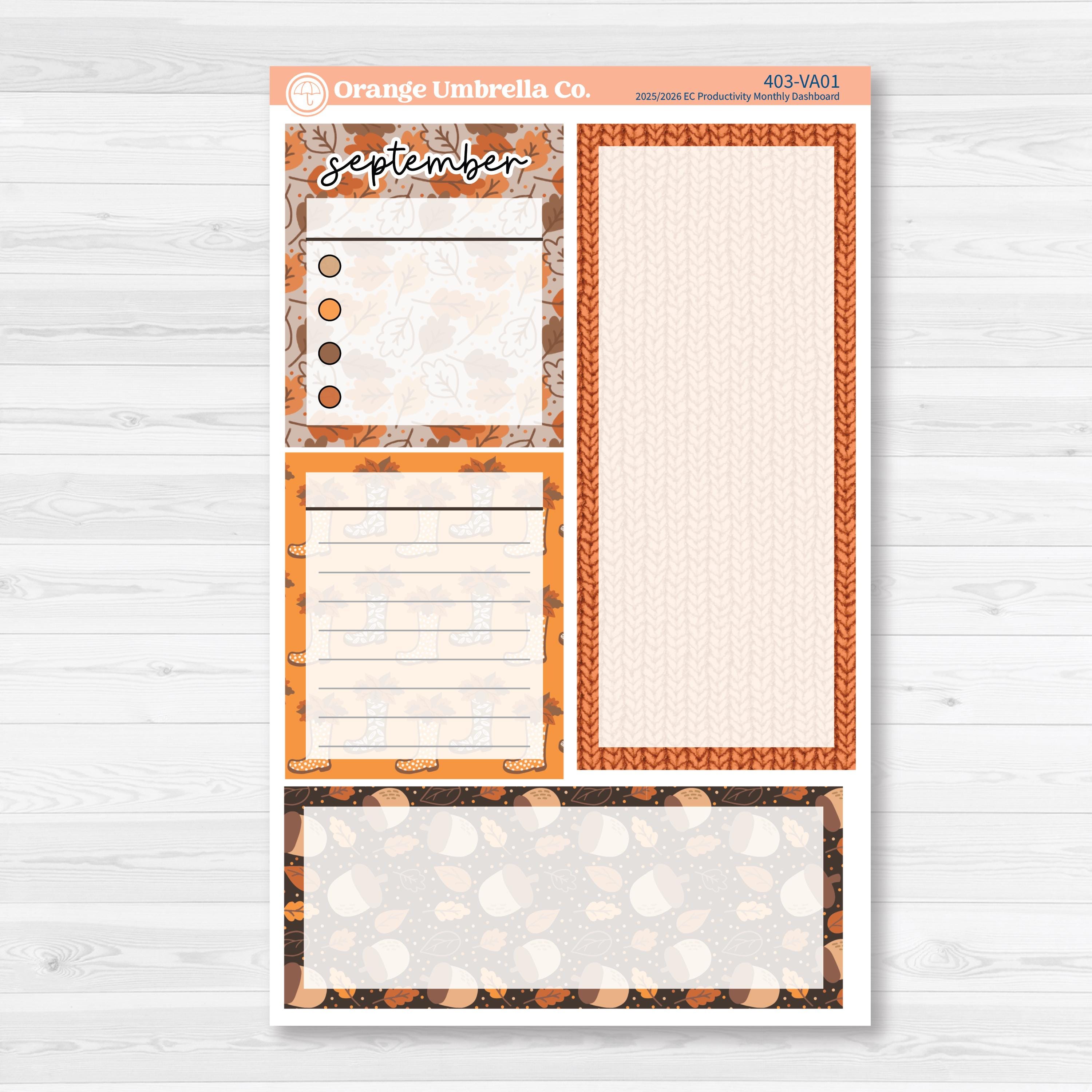 Fall Leaves Autumn Kit | A5 Erin Condren Monthly Dashboard Sticker Kit | 2025-2026 Planners | All Fall Down | KIT-403-VA
