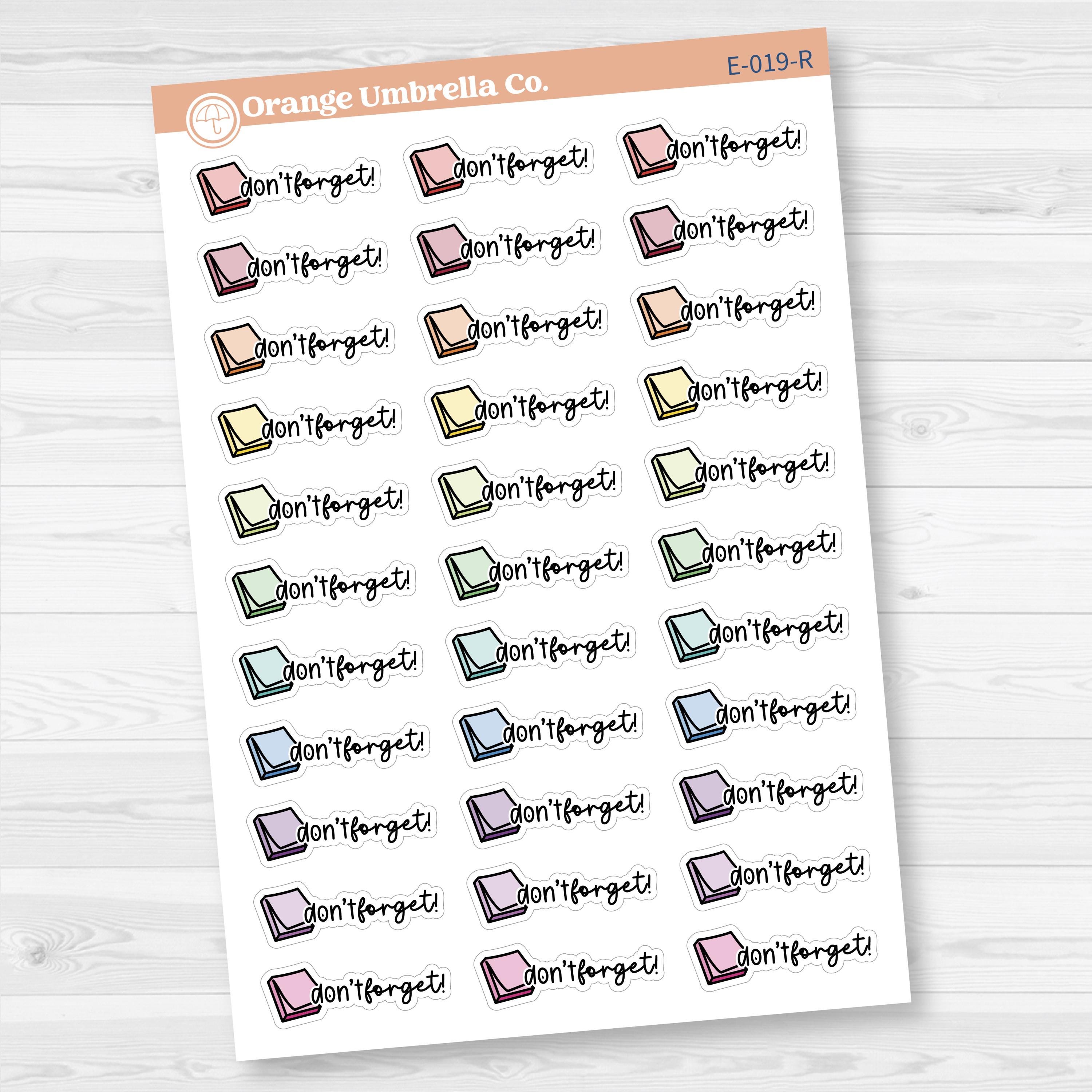 Don’t Forget Event Stickers | Sticky Note Icon Script Labels | F17 | E-019