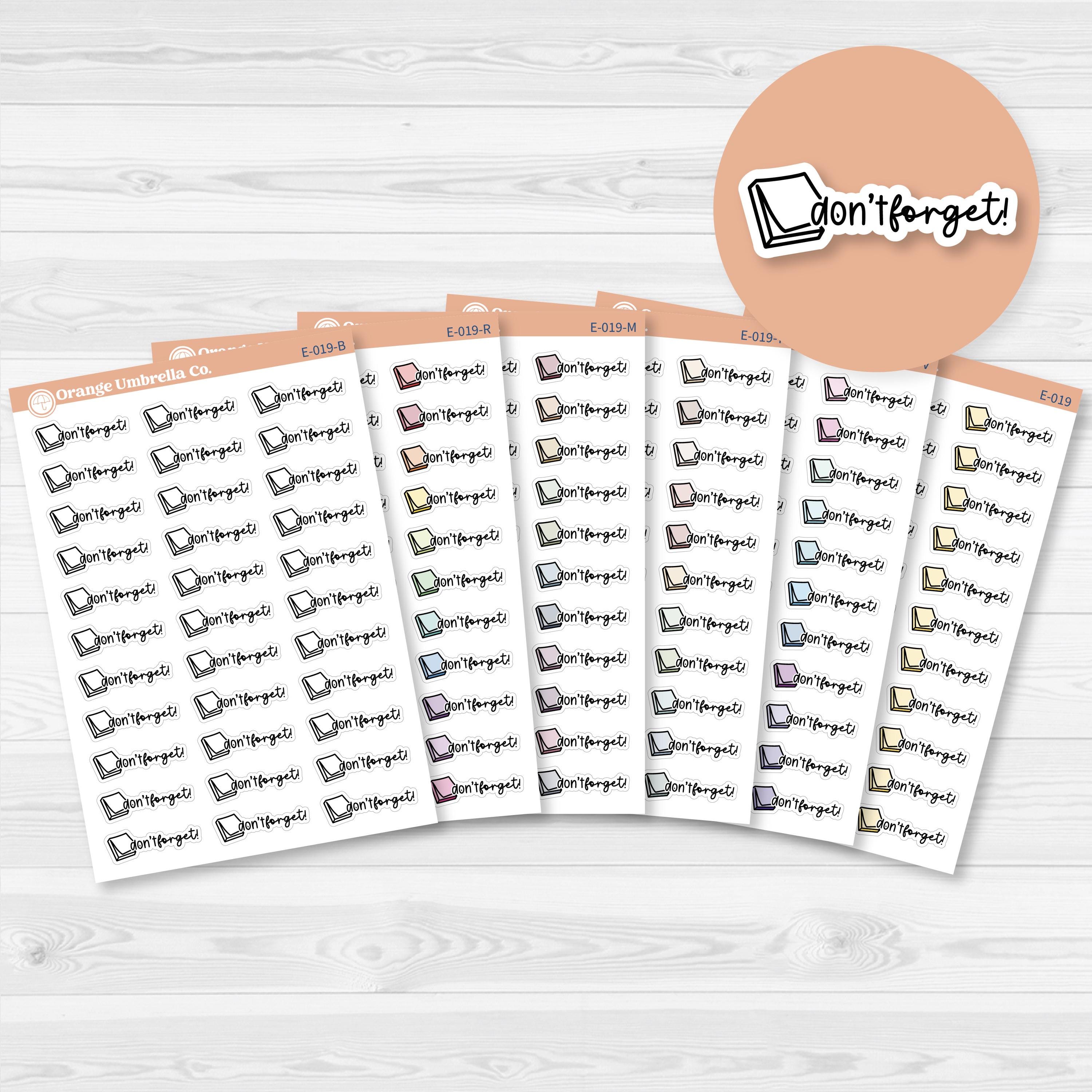 Don’t Forget Event Stickers | Sticky Note Icon Script Labels | F17 | E-019